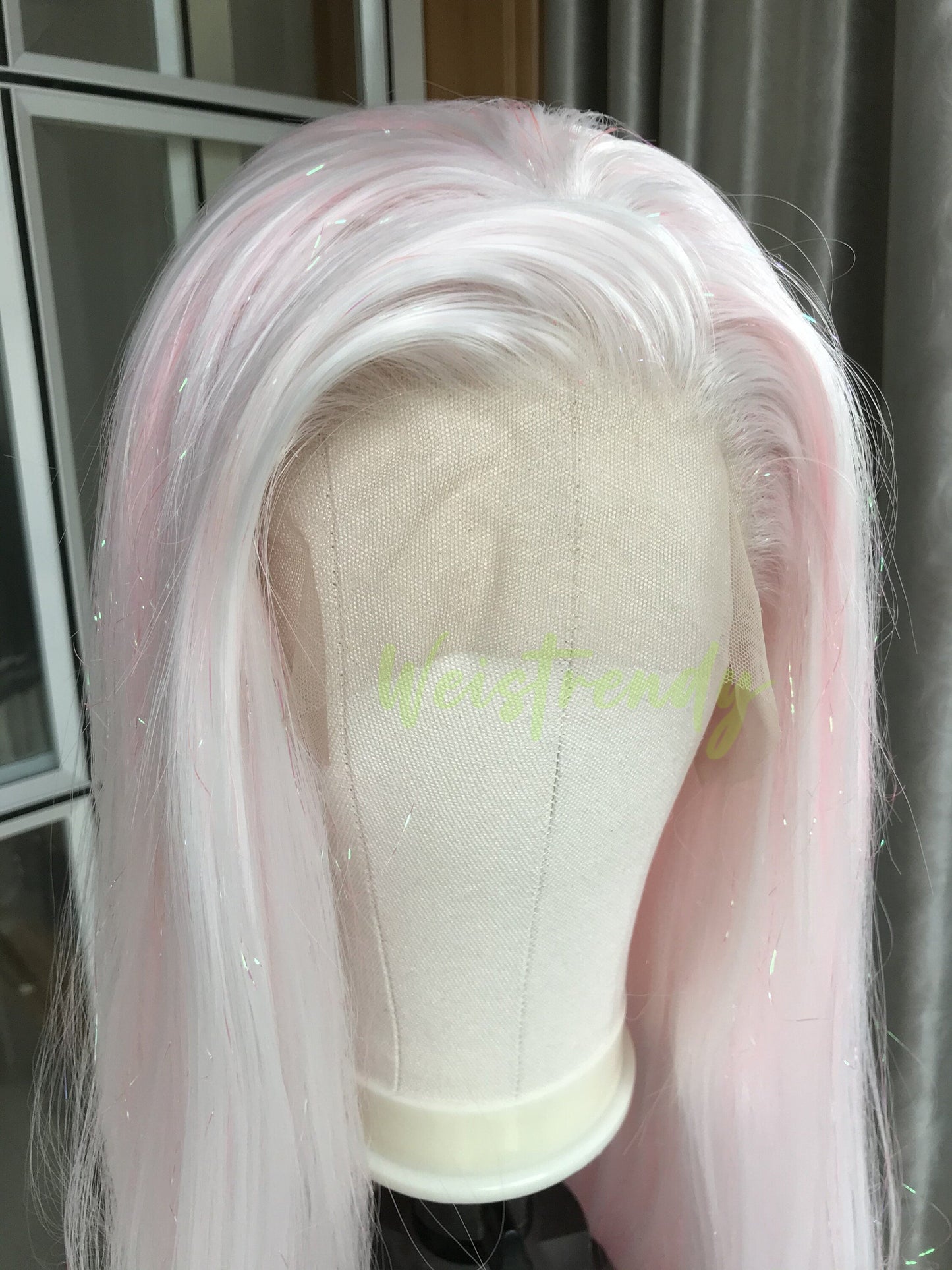 Mixed Tinsel Sparkle Cream Pink | Ice Pink Premium Synthetic Hair Swiss Lace frontal Wig Free Partting Heat Safe