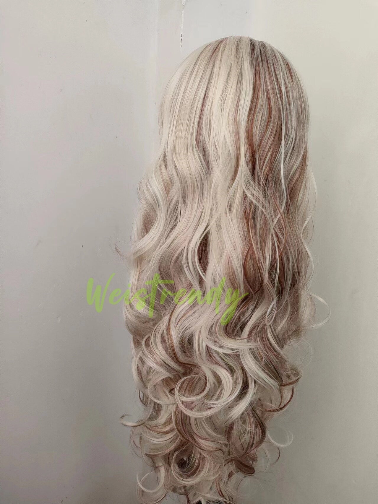 Mixed Blonde Brown Long Curls Wavy Wigs Premium Synthetic Fibre Heat Safe Glueless Lace Frontal Wig