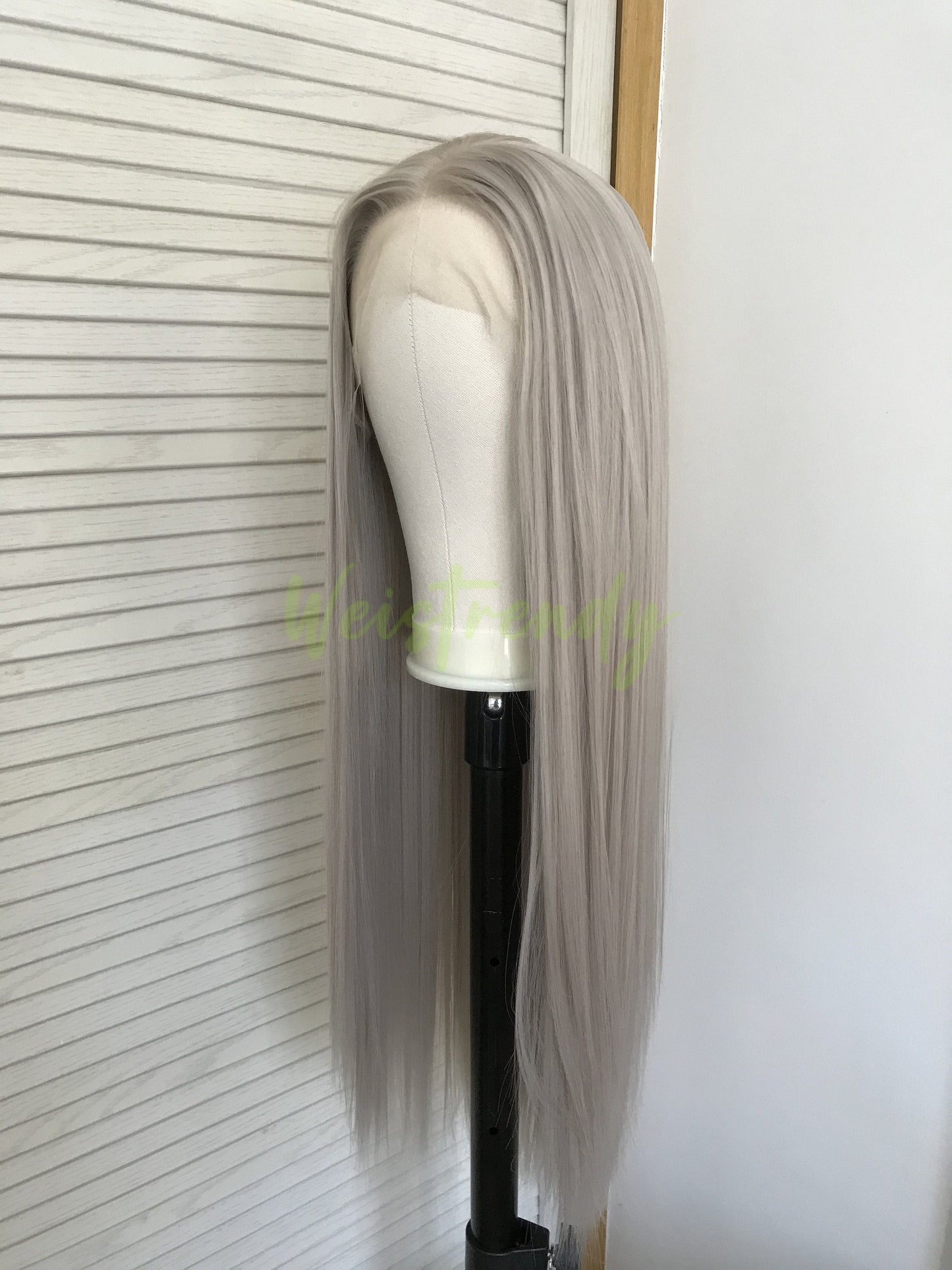Ash Blonde | Grey Long Straight Hair Synthetic Soft Swiss Lace Front Wig Heat Safe Free Parting