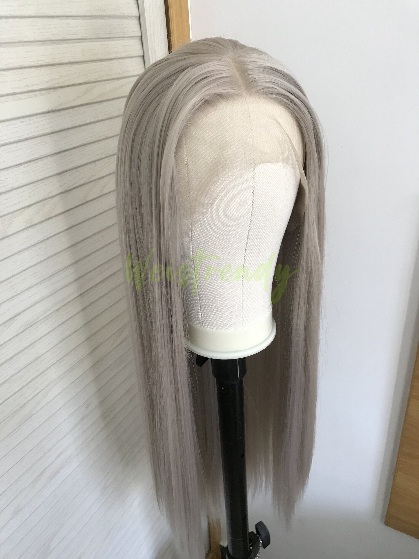 Ash Blonde | Grey Long Straight Hair Synthetic Soft Swiss Lace Front Wig Heat Safe Free Parting