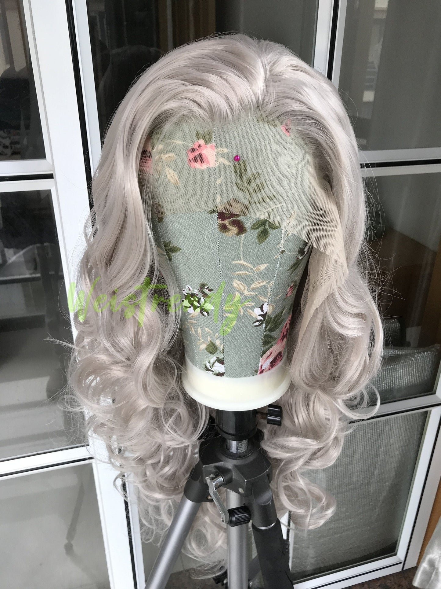 Ash Blonde Long Curls Waves Hair Synthetic Swiss Lace Frontal Wig Heat Safe Multi Part
