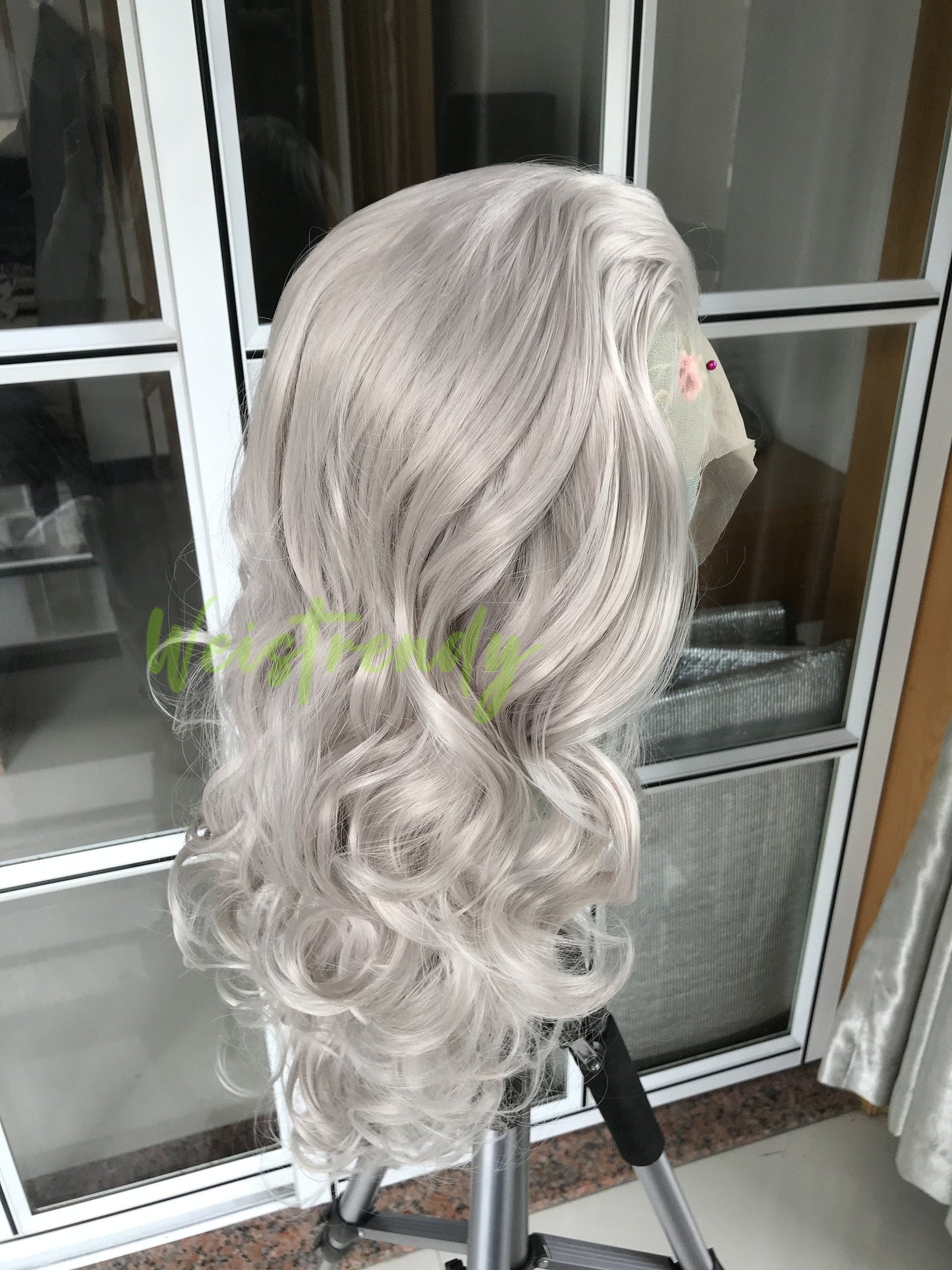 Ash Blonde Long Curls Waves Hair Synthetic Swiss Lace Frontal Wig Heat Safe Multi Part
