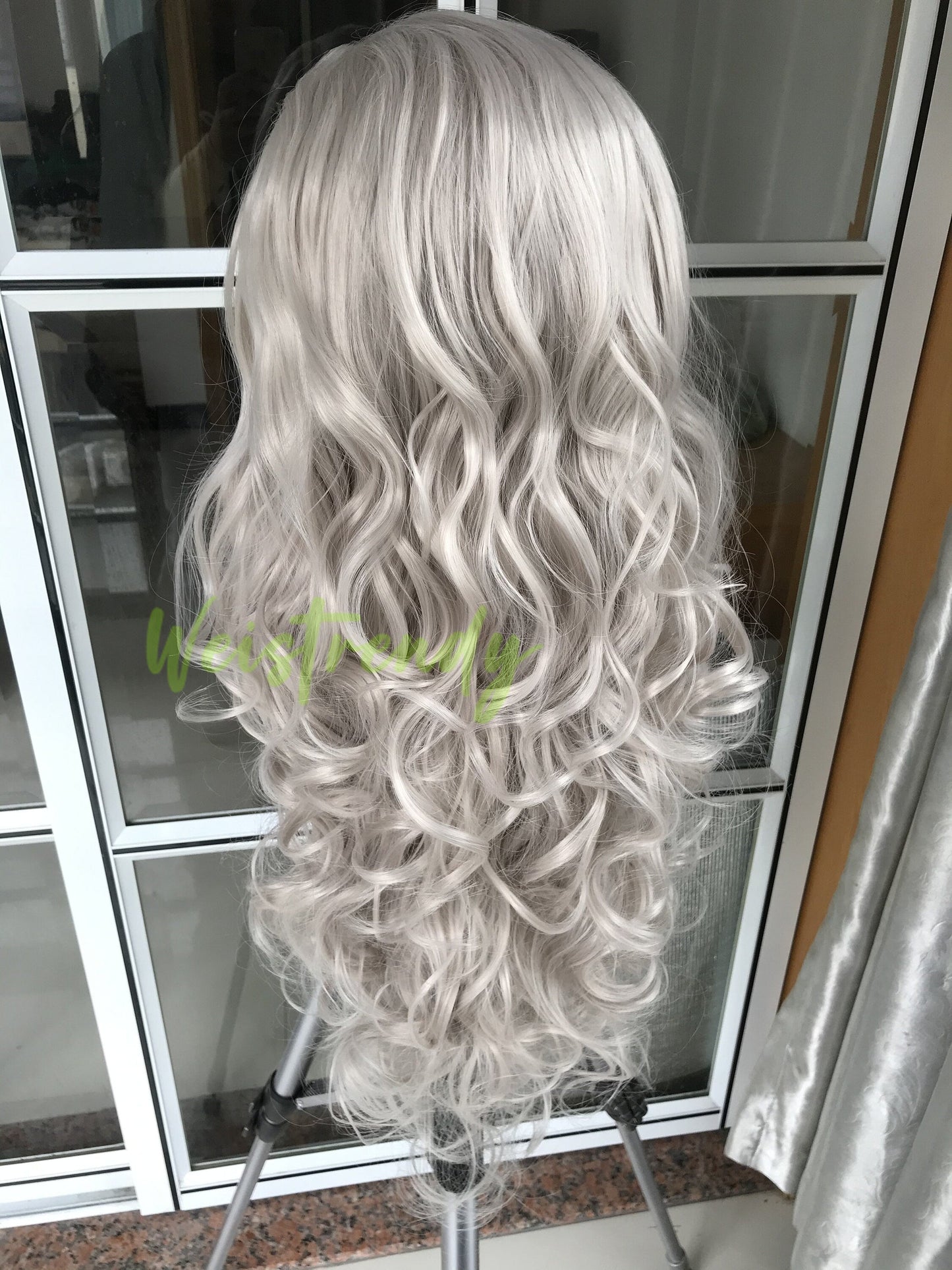 Ash Blonde Long Curls Waves Hair Synthetic Swiss Lace Frontal Wig Heat Safe Multi Part