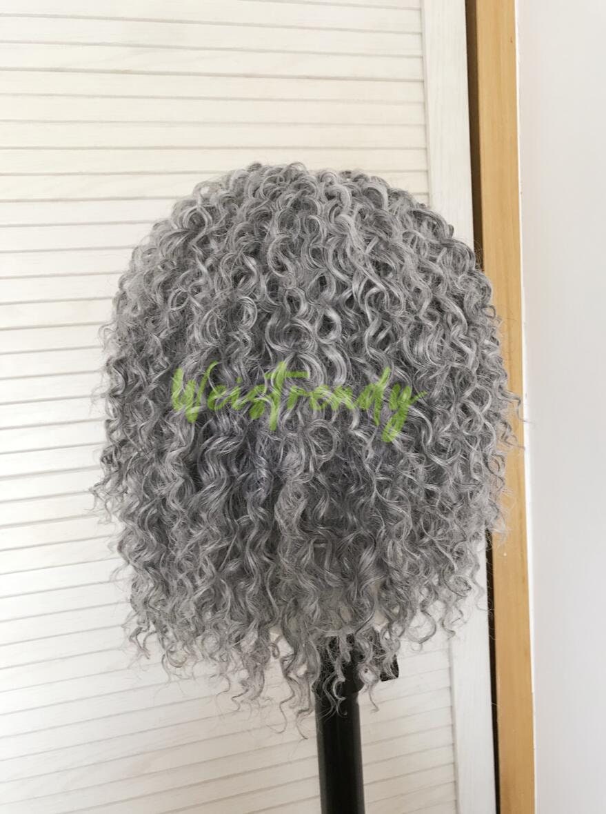Mixed Grey Blonde Short Curly Wavy Hair Wigs Synthetic Lace Frontal Wig Free Part