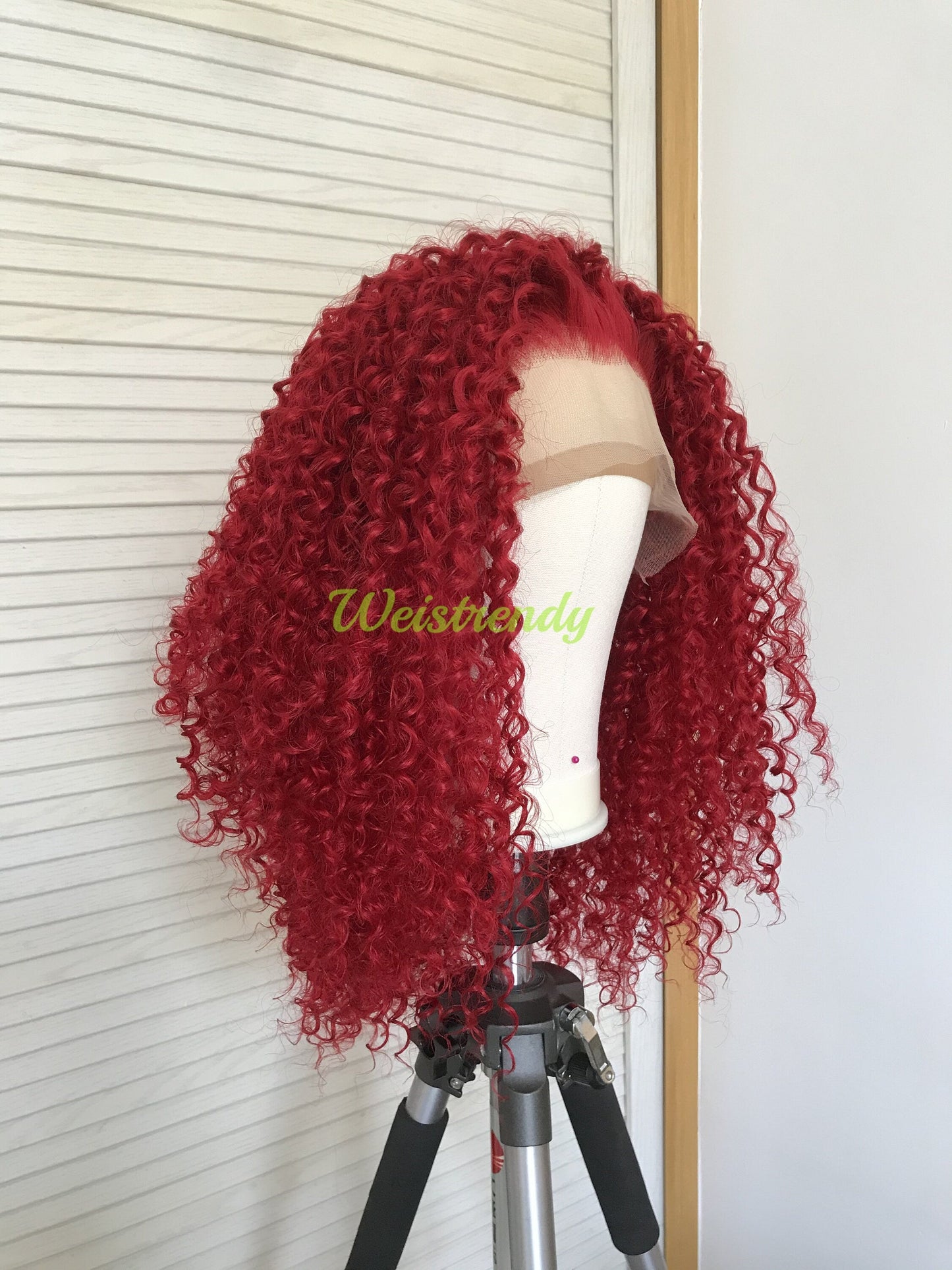 Dark Red Shade Long Spiral Curls Synthetic Lace Front Wig Heat Safe