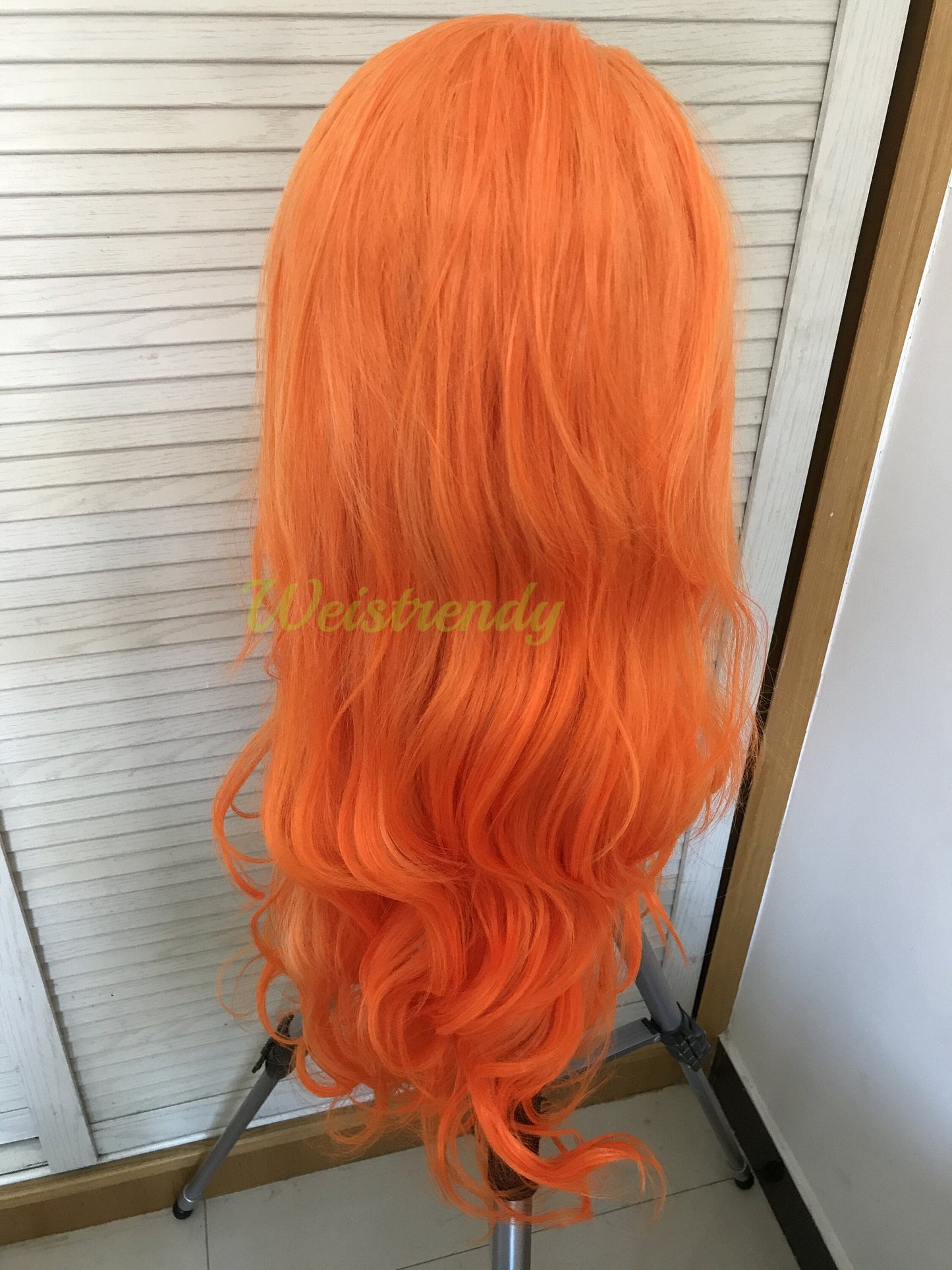 Orange Juice Bright Orange Ombre Long Wavy Hair Premium Synthetic Lace Frontal Wig Heat Safe