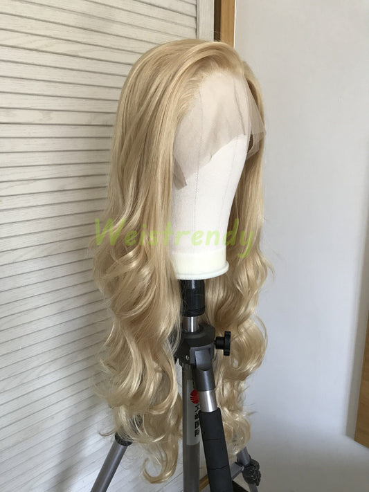 Blonde Long Curls Wavy Hair Premium Synthetic Lace Frontal Wig Heat Safe Realistic