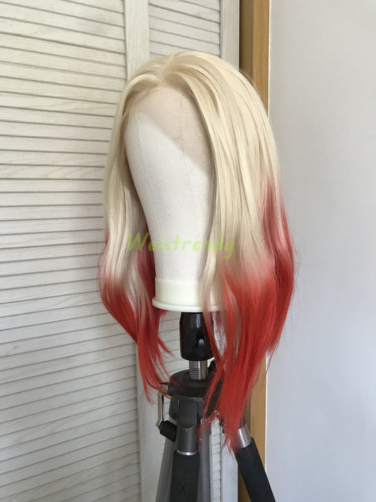 Dip-Dyed 613 Blonde to Bright Orange synthetic Bob Wig Heat Safe
