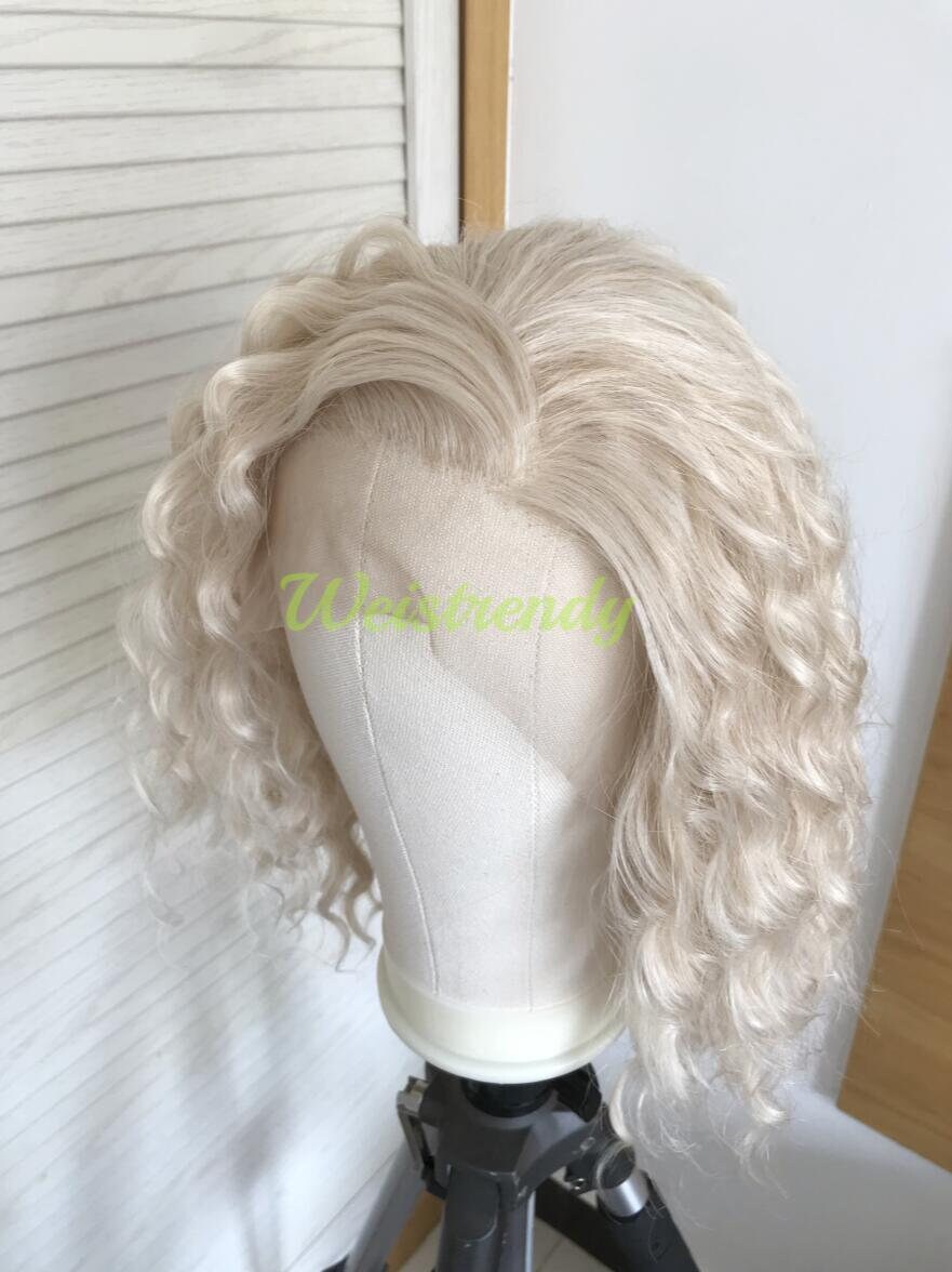 Mixed Blonde Short Spiral Curls Wavy Hair Synthetic Lace Frontal Wig Side Parting