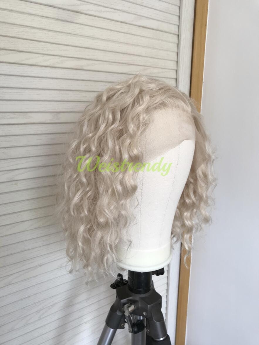 Mixed Blonde Short Spiral Curls Wavy Hair Synthetic Lace Frontal Wig Side Parting
