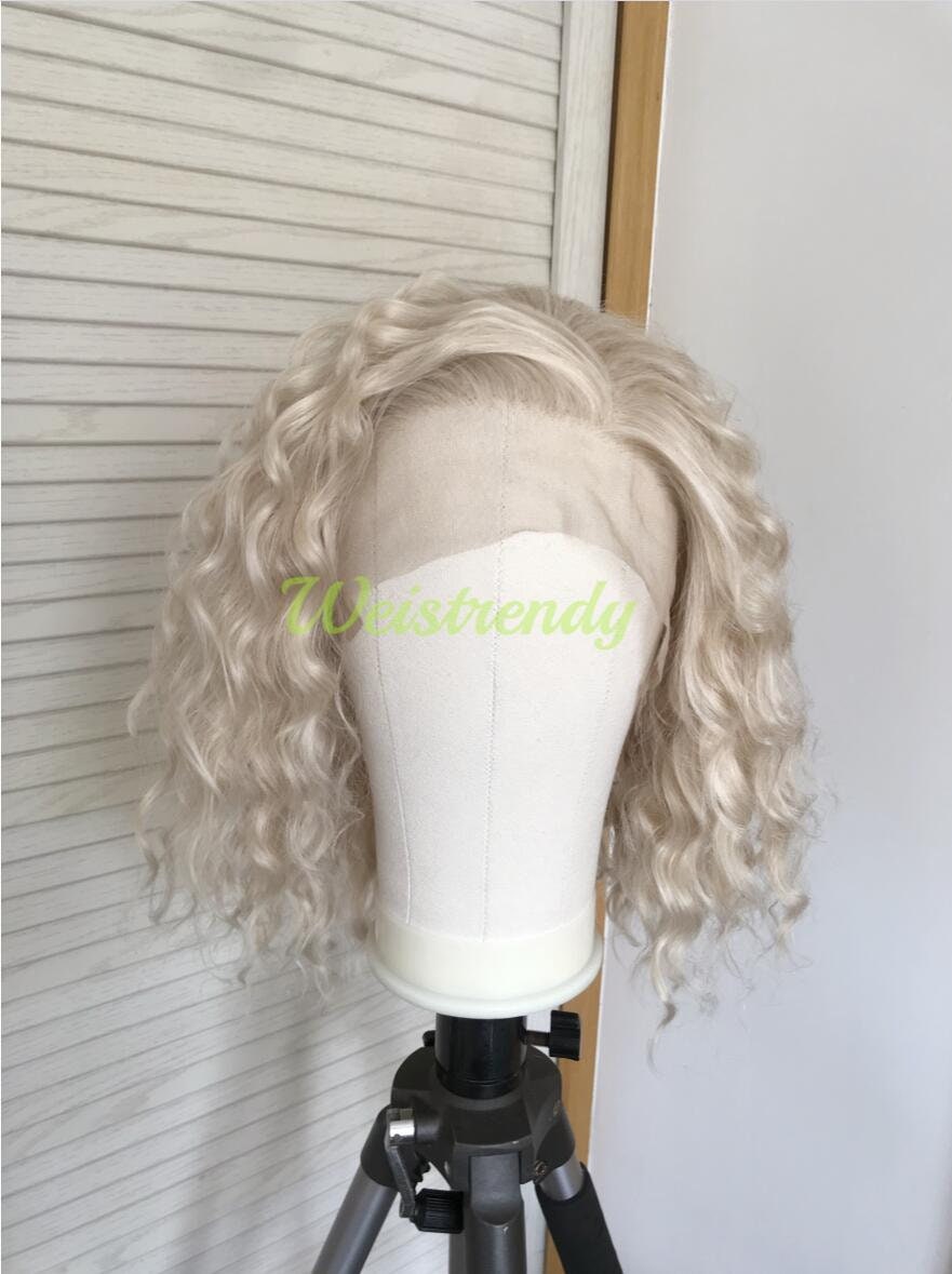 Mixed Blonde Short Spiral Curls Wavy Hair Synthetic Lace Frontal Wig Side Parting