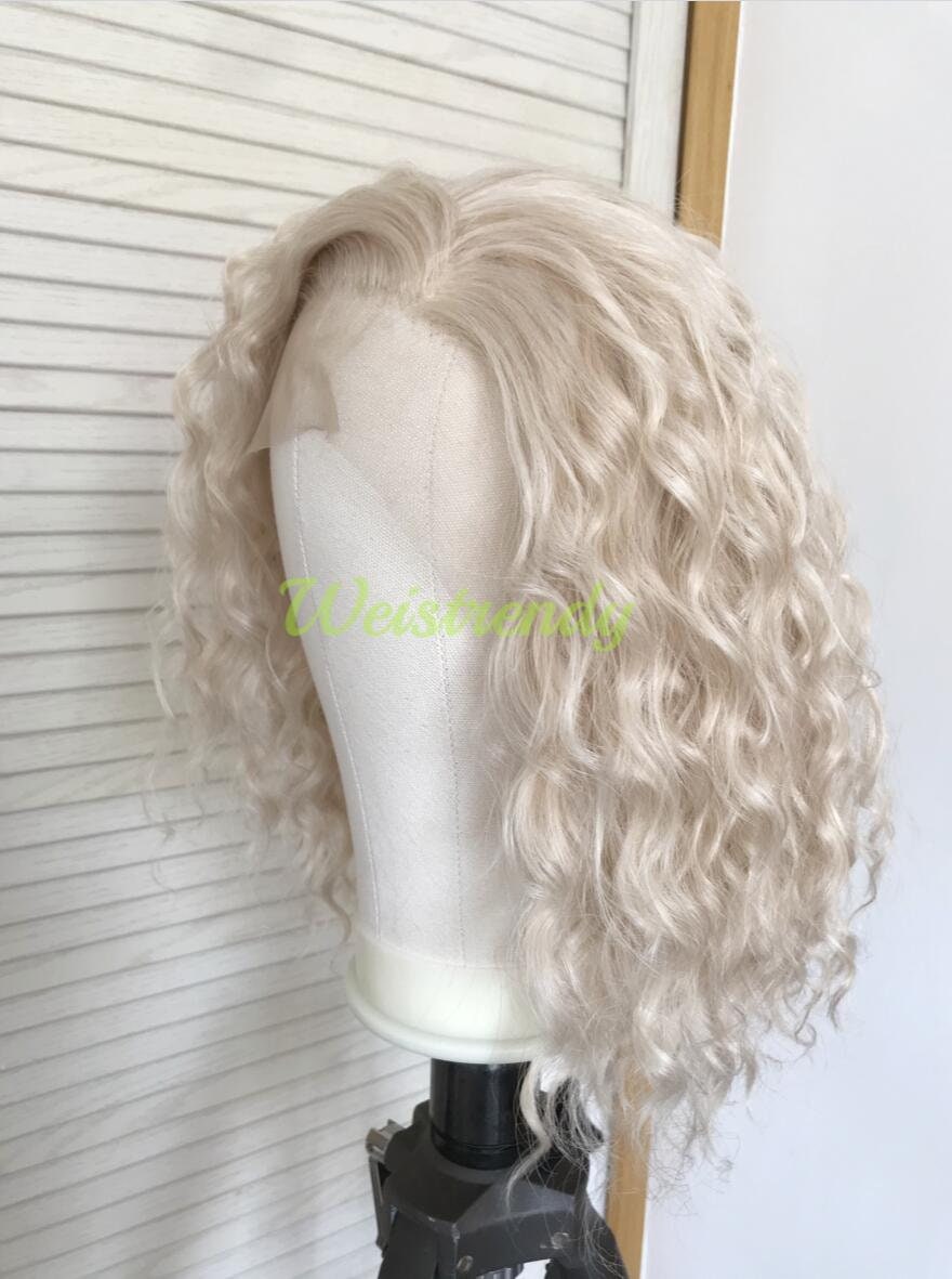 Mixed Blonde Short Spiral Curls Wavy Hair Synthetic Lace Frontal Wig Side Parting