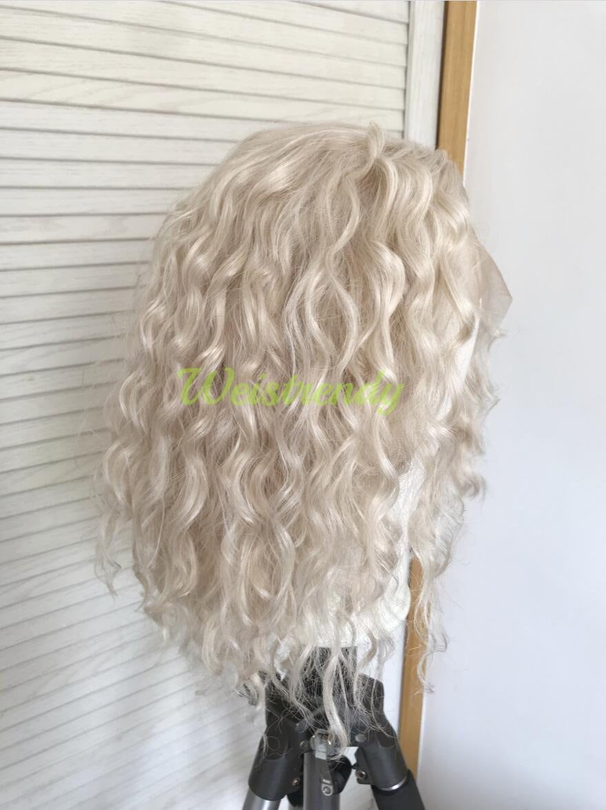 Mixed Blonde Short Spiral Curls Wavy Hair Synthetic Lace Frontal Wig Side Parting