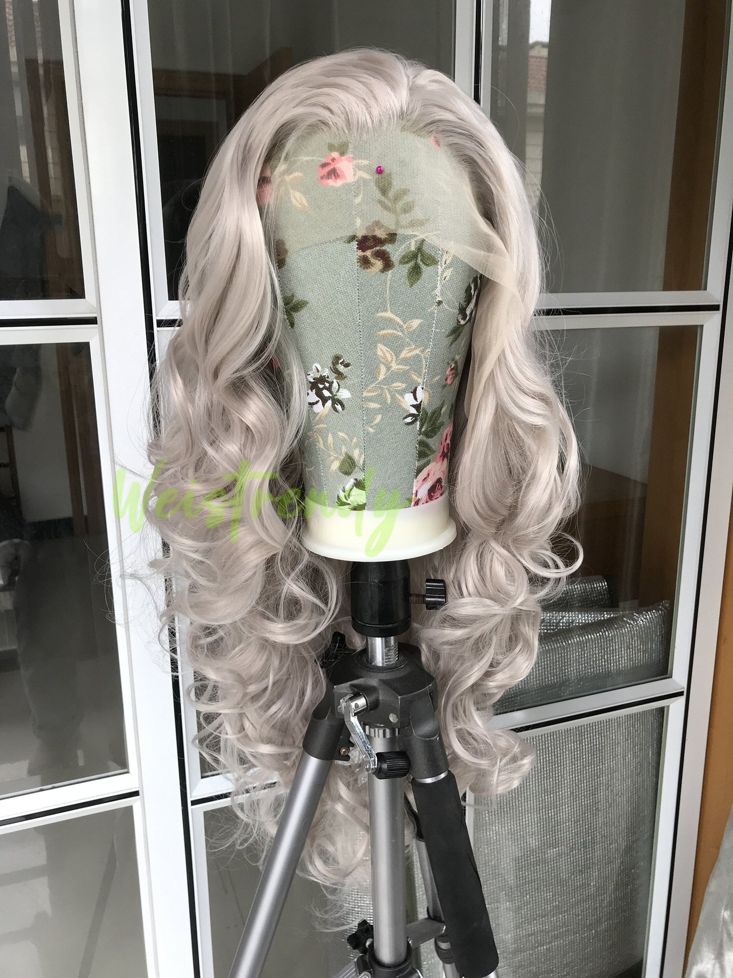 Ash Blonde Long Curls Waves Hair Synthetic Swiss Lace Frontal Wig Heat Safe Multi Part