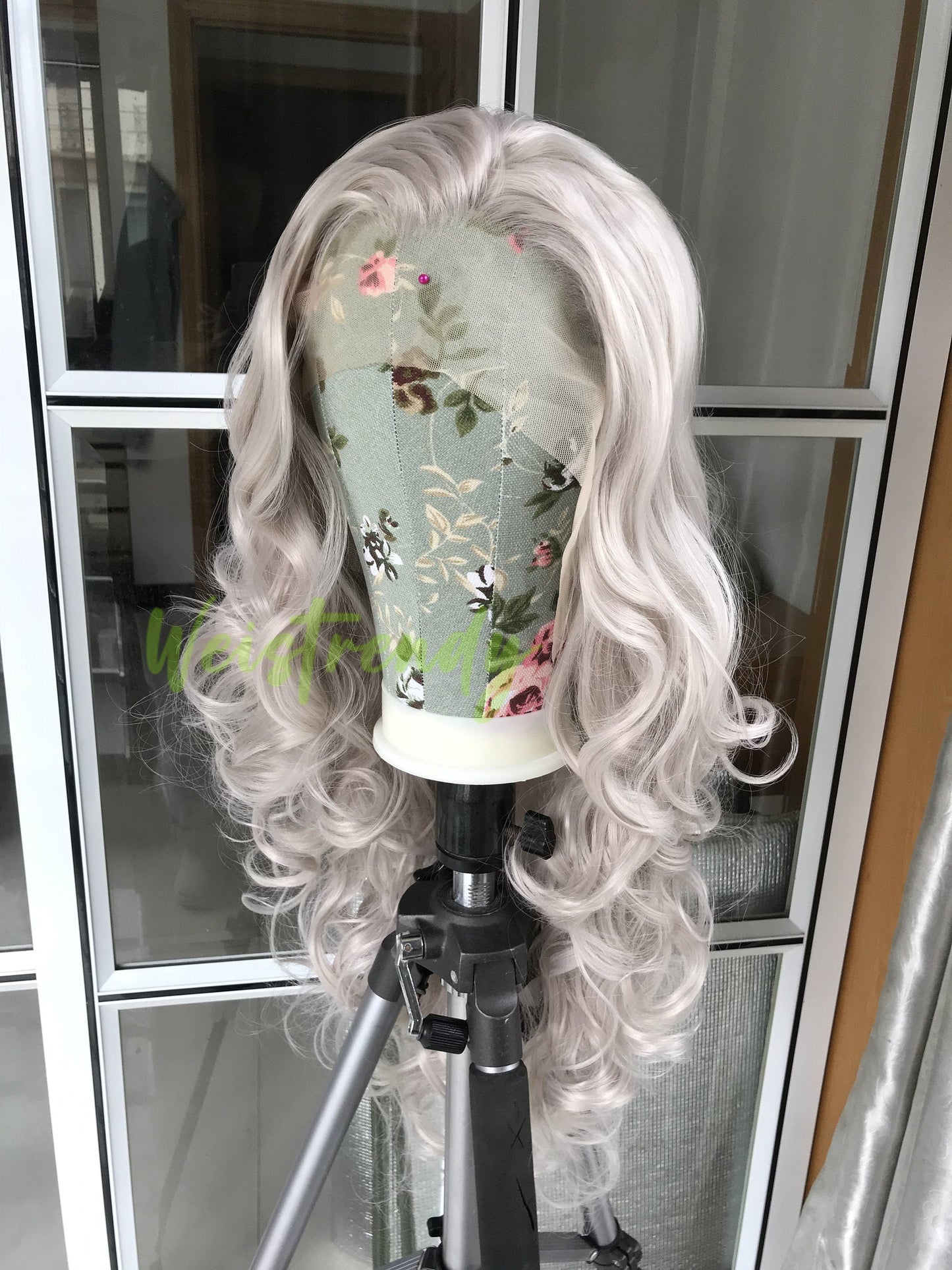 Ash Blonde Long Curls Waves Hair Synthetic Swiss Lace Frontal Wig Heat Safe Multi Part