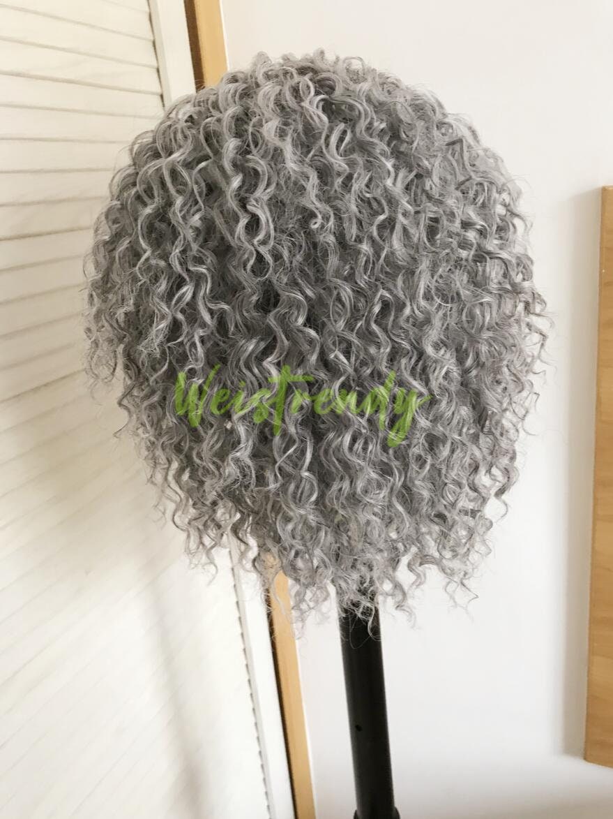 Mixed Grey Blonde Short Curly Wavy Hair Wigs Synthetic Lace Frontal Wig Free Part