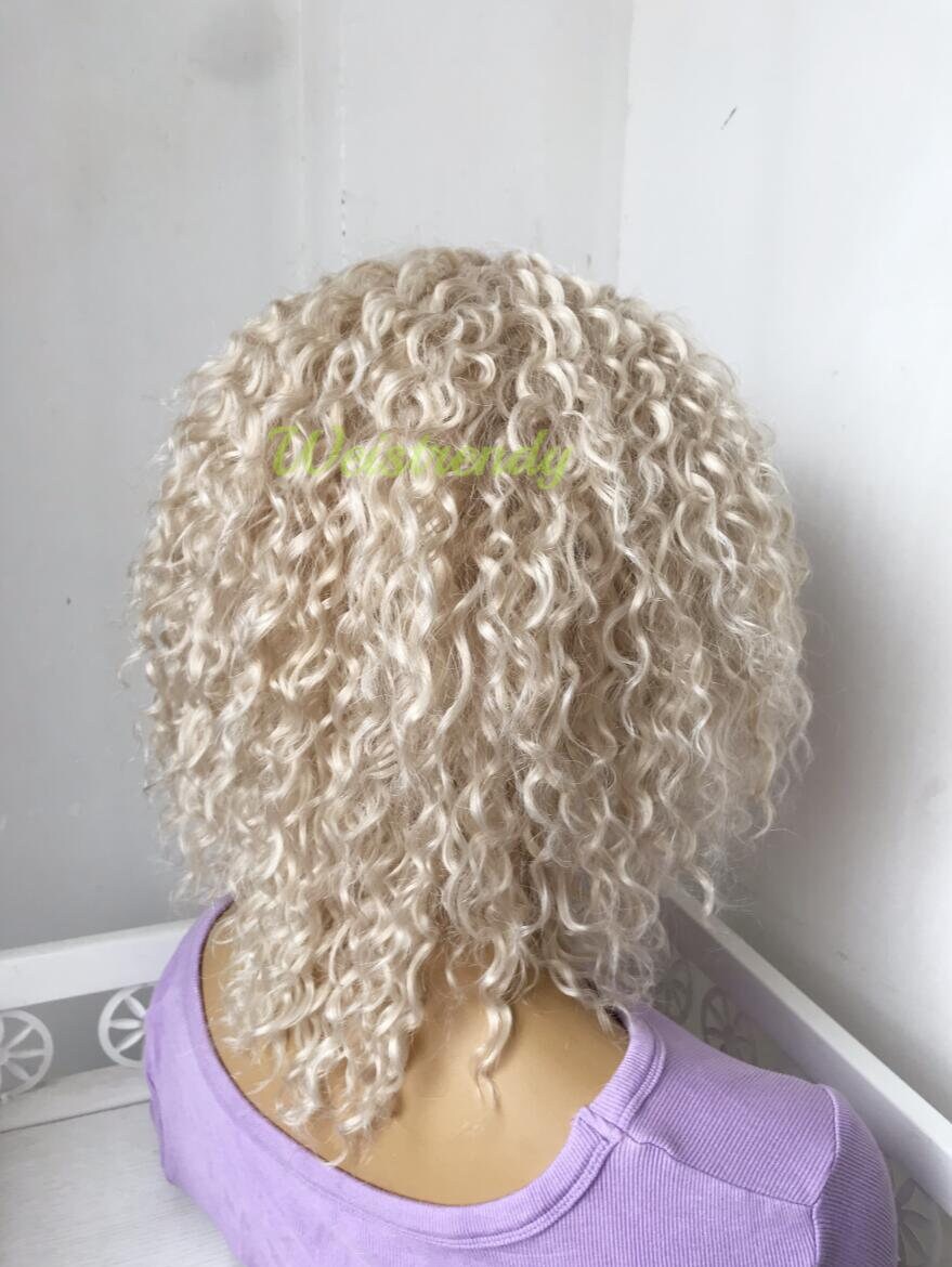Mixed Platinum Blonde Short Curly Wavy Hair Wigs Synthetic Lace Frontal Wig Free Part
