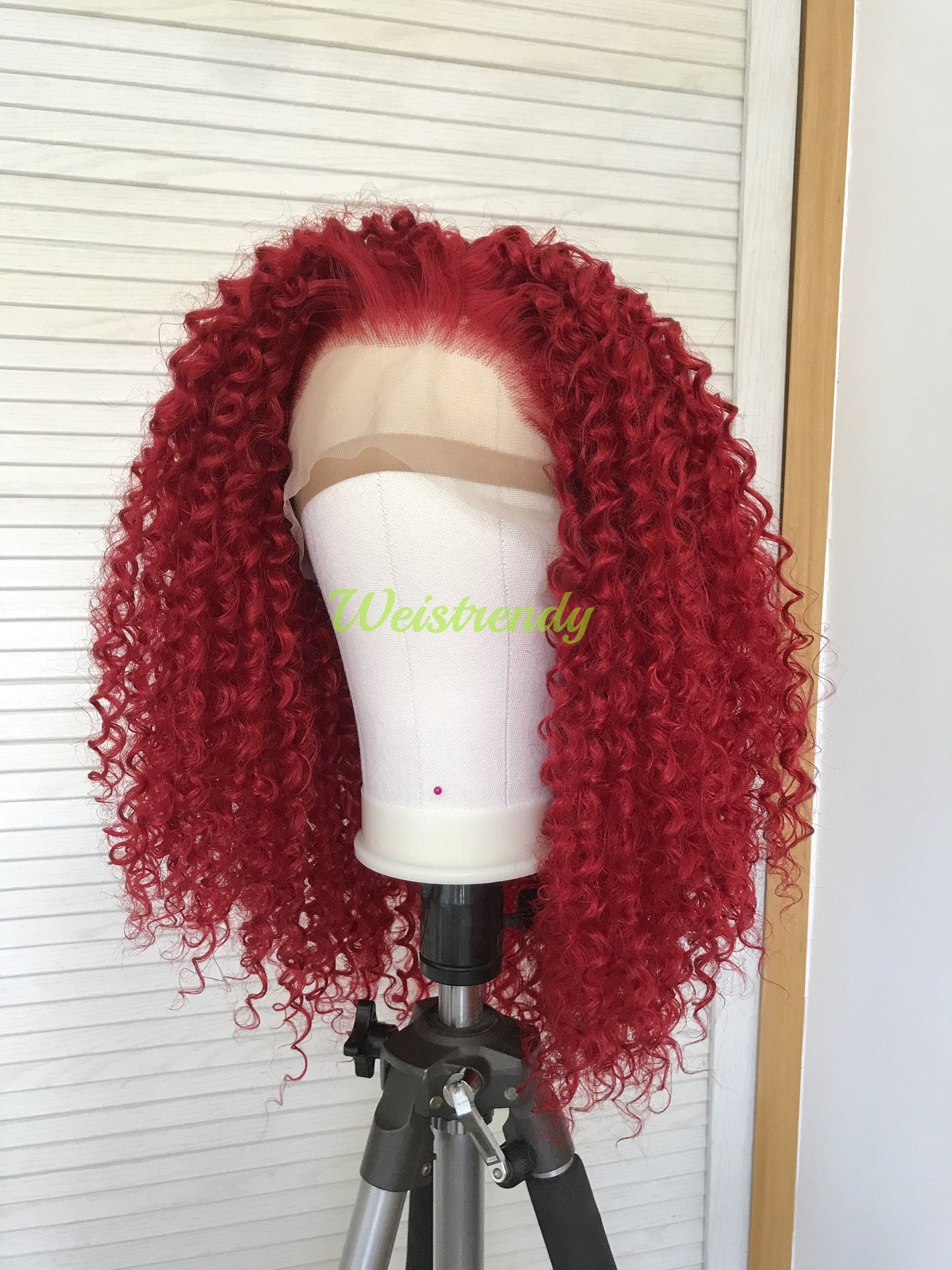 Dark Red Shade Long Spiral Curls Synthetic Lace Front Wig Heat Safe