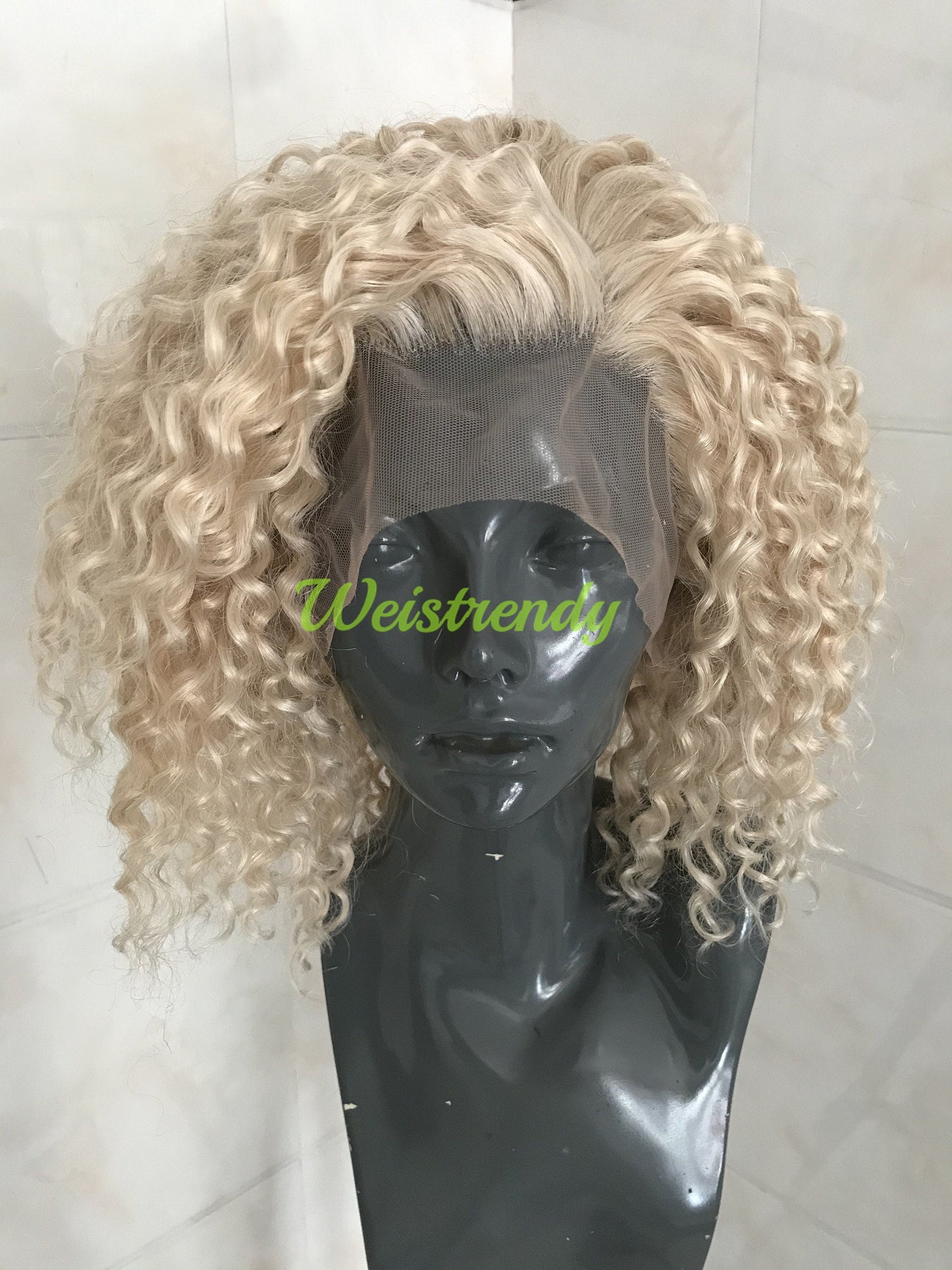Mixed Platinum Blonde Short Spiral Curly Hair Wigs Synthetic Lace Frontal Wig Side Parting