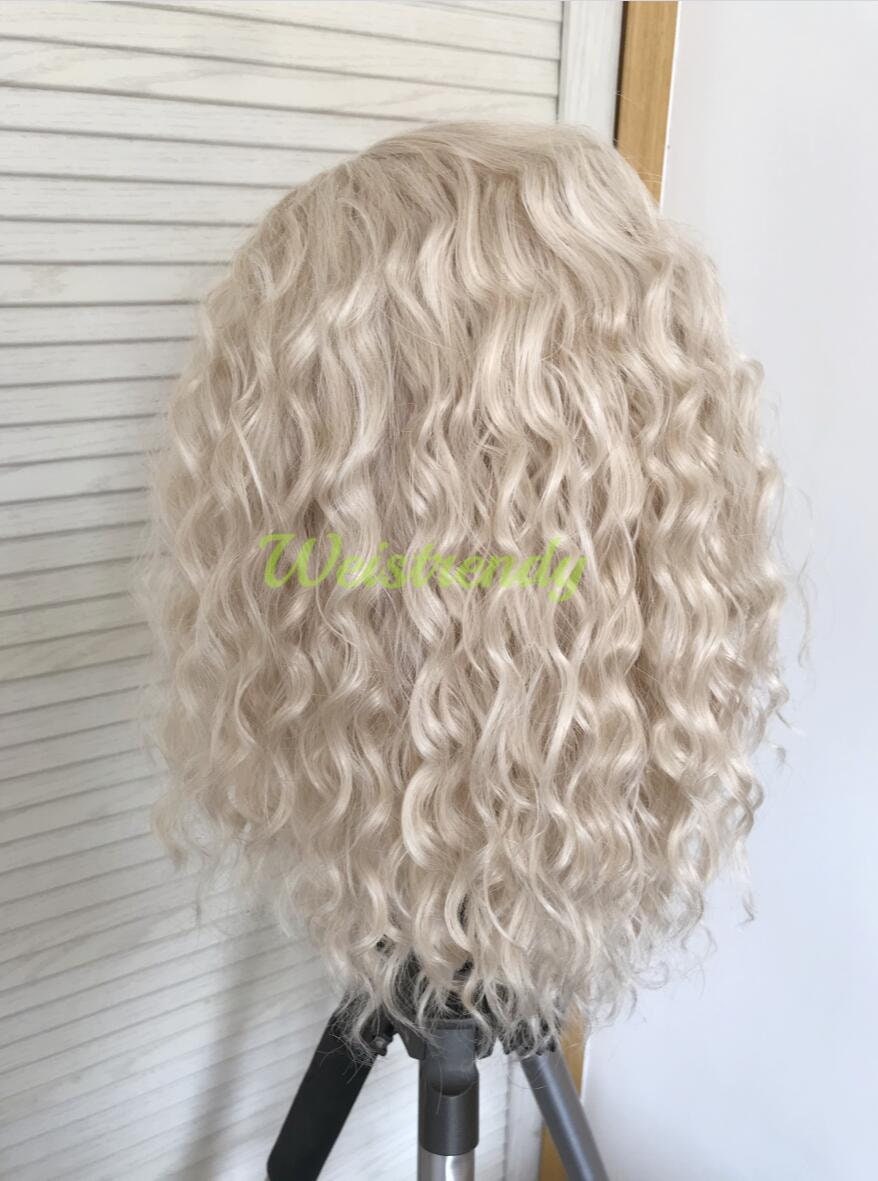 Mixed Blonde Short Spiral Curls Wavy Hair Synthetic Lace Frontal Wig Side Parting