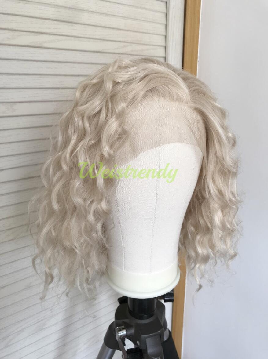 Mixed Blonde Short Spiral Curls Wavy Hair Synthetic Lace Frontal Wig Side Parting