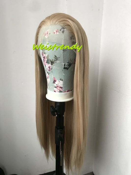 Ash Blonde 28in Long Straight Hair Premium Synthetic Lace Front Wig Multi Parting
