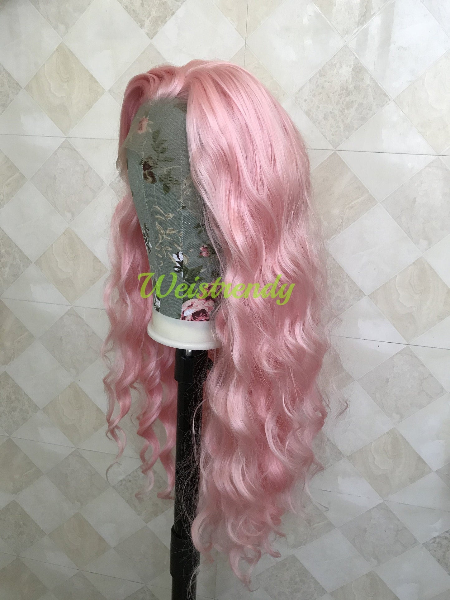 Baby Pink Long Curls Waves Premium Synthetic Soft Swiss Lace Front Wig