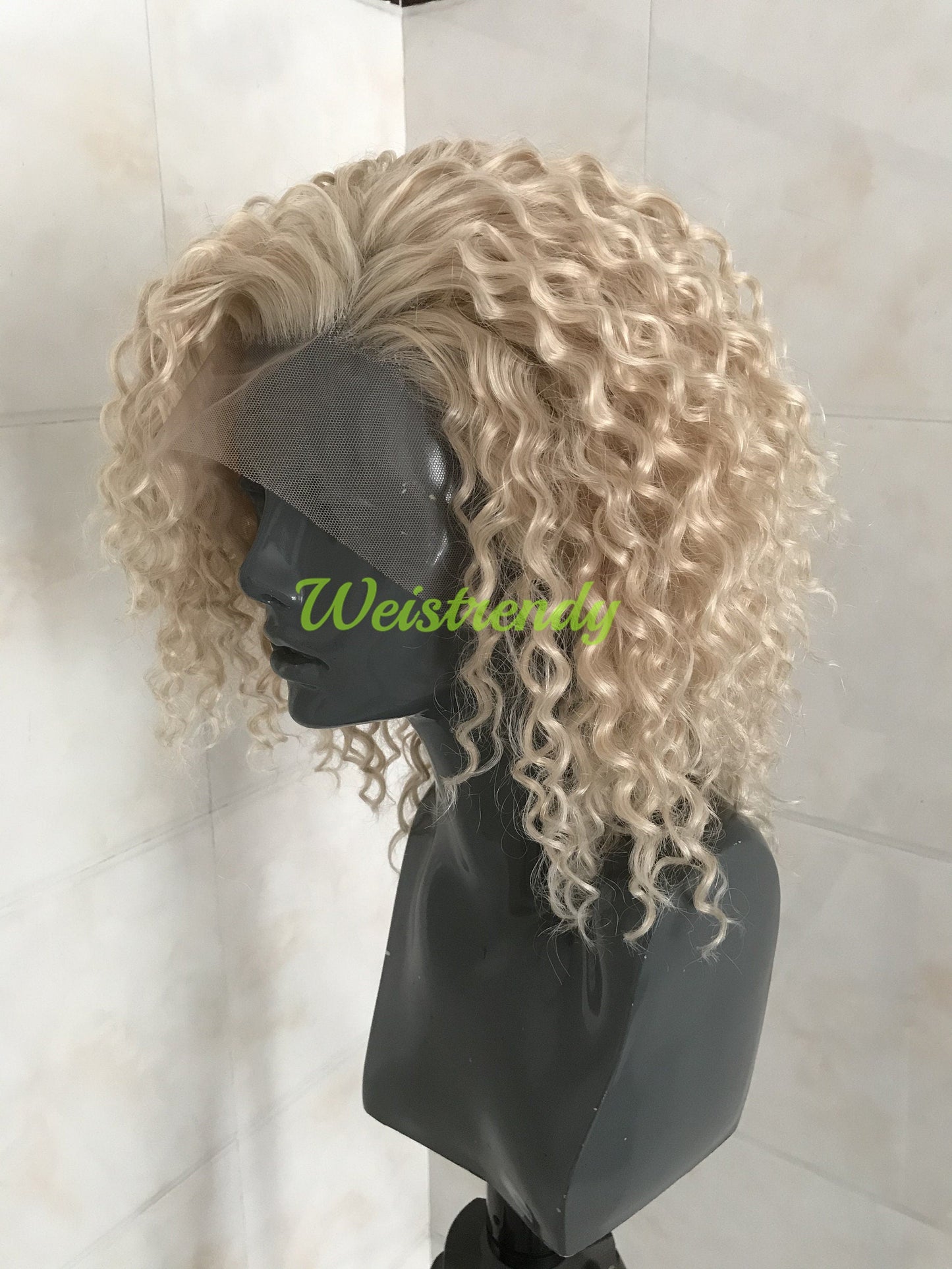 Mixed Platinum Blonde Short Spiral Curly Hair Wigs Synthetic Lace Frontal Wig Side Parting