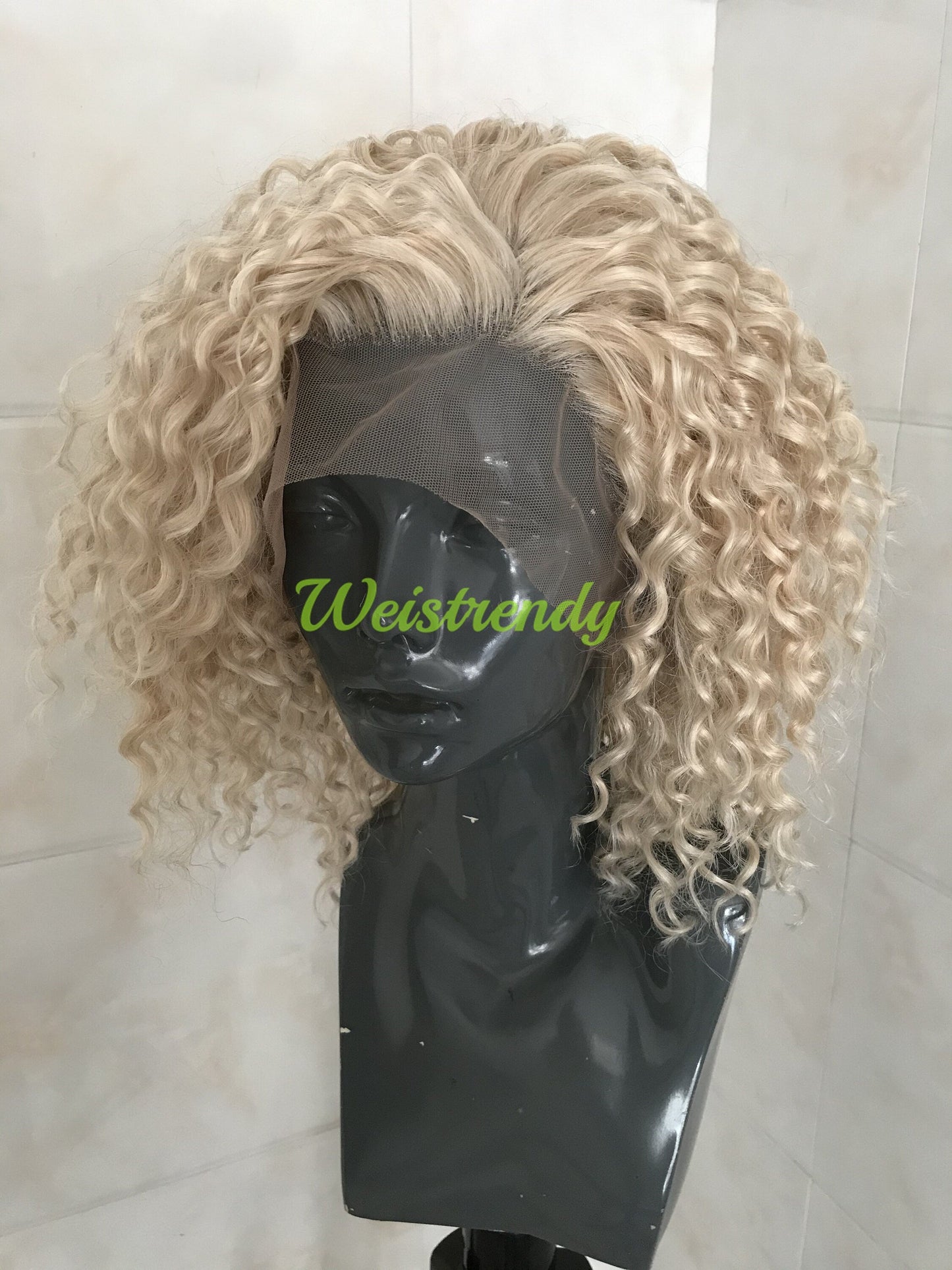 Mixed Platinum Blonde Short Spiral Curly Hair Wigs Synthetic Lace Frontal Wig Side Parting