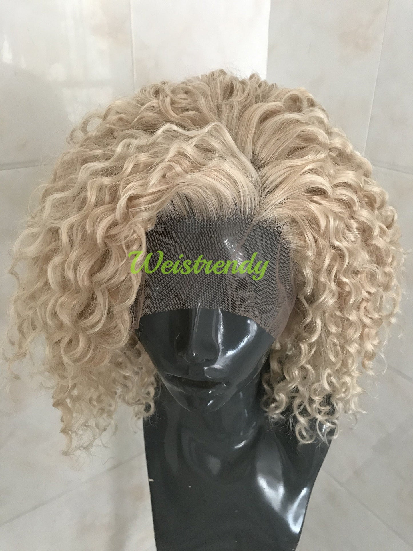 Mixed Platinum Blonde Short Spiral Curly Hair Wigs Synthetic Lace Frontal Wig Side Parting
