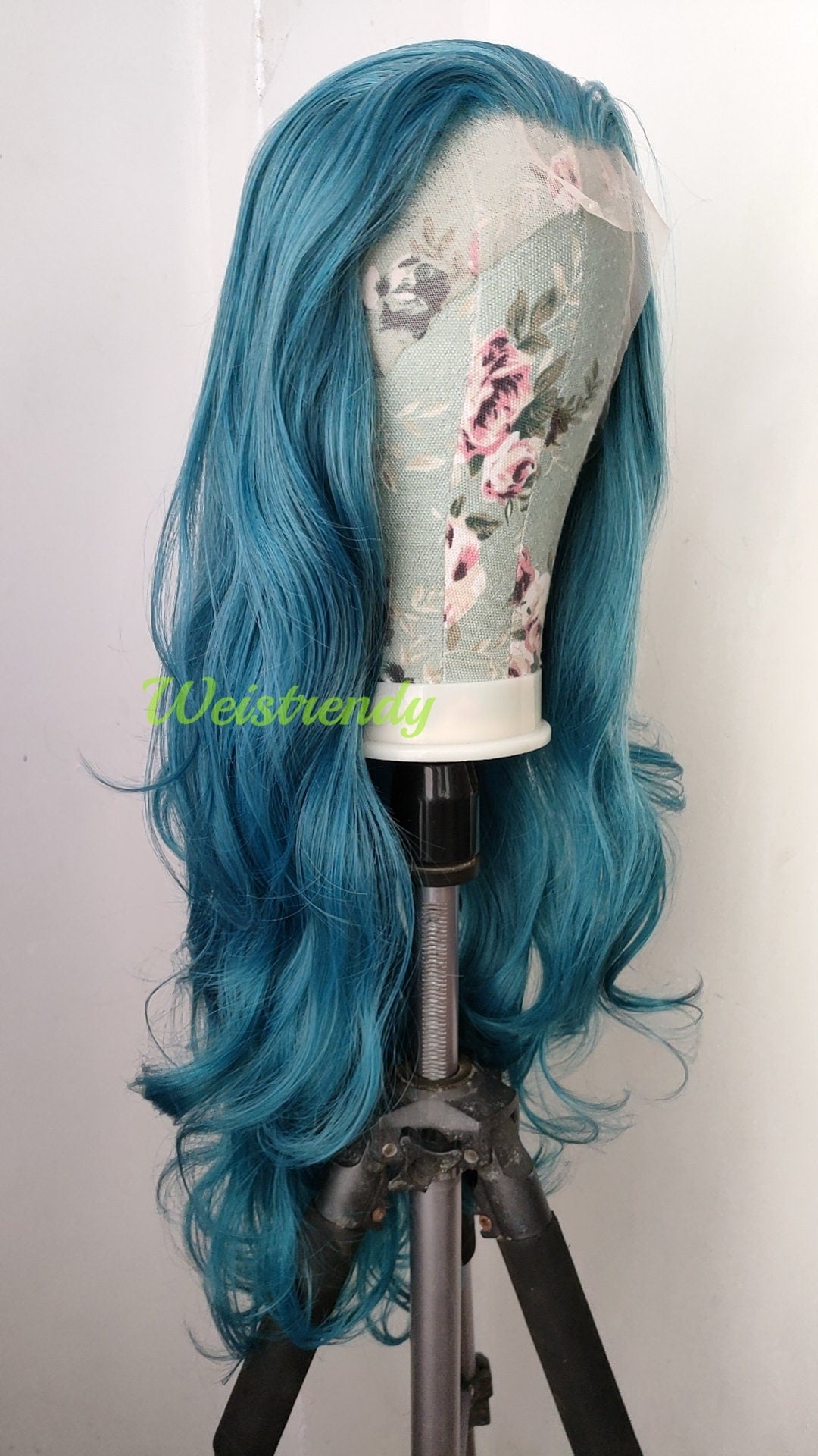 Ocean Blue Long Curls Wavy Hair Premium Synthetic Swiss Lace Frontal Wig Cosplay Costume Wigs