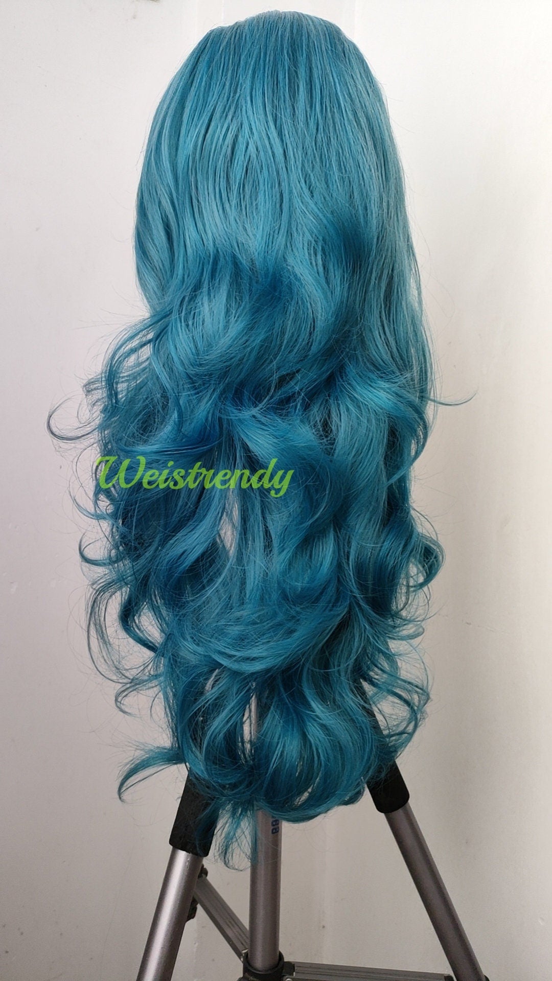 Ocean Blue Long Curls Wavy Hair Premium Synthetic Swiss Lace Frontal Wig Cosplay Costume Wigs