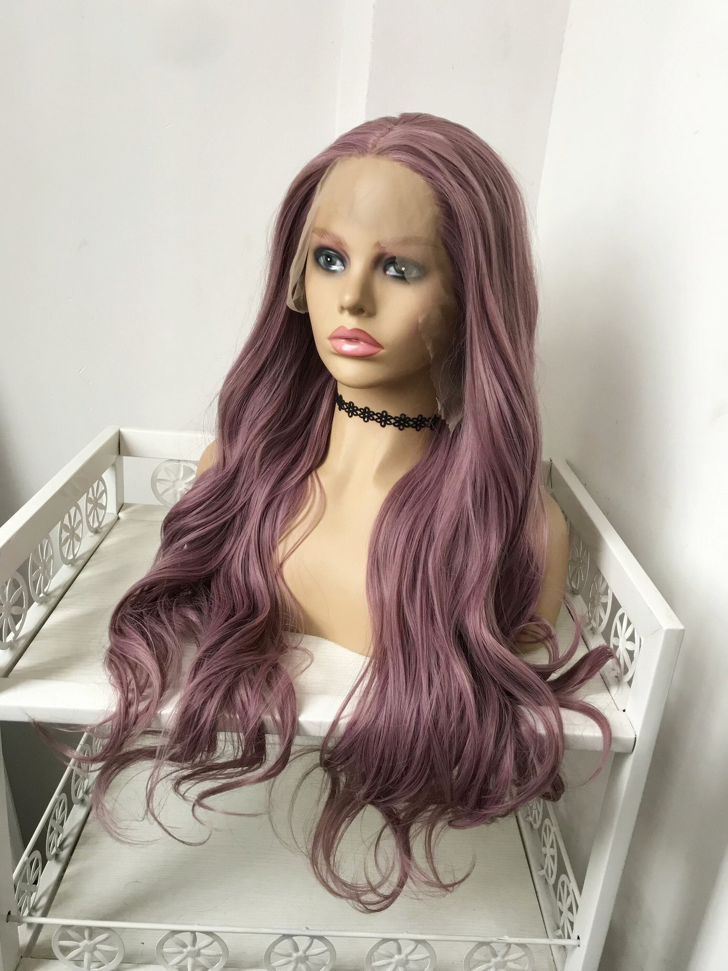 Mixed Blonde Purple Long Natural Wavy Hair Premium Synthetic Lace Frontal Wig Heat Friendly