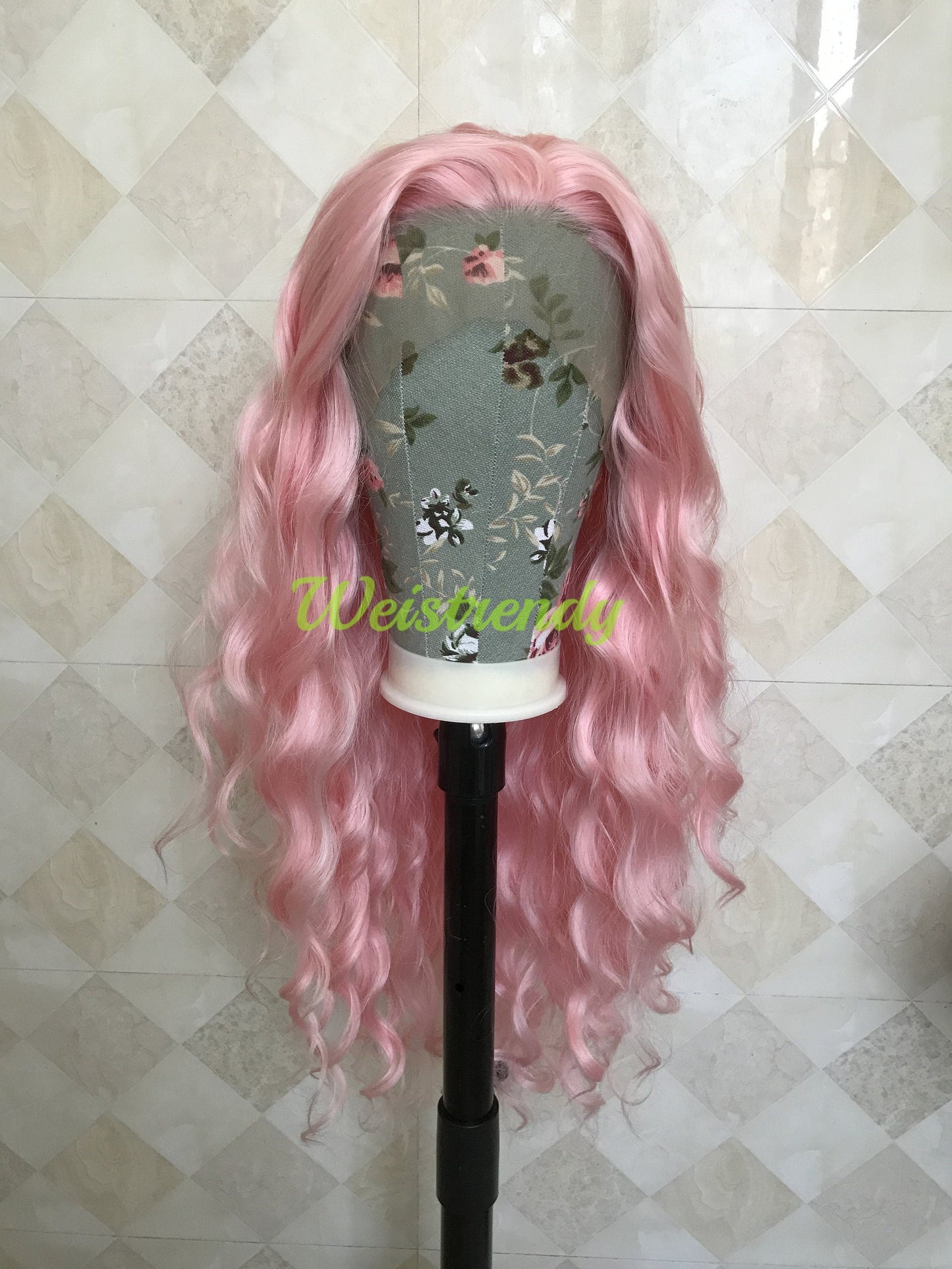 Baby Pink Long Curls Waves Premium Synthetic Soft Swiss Lace Front Wig
