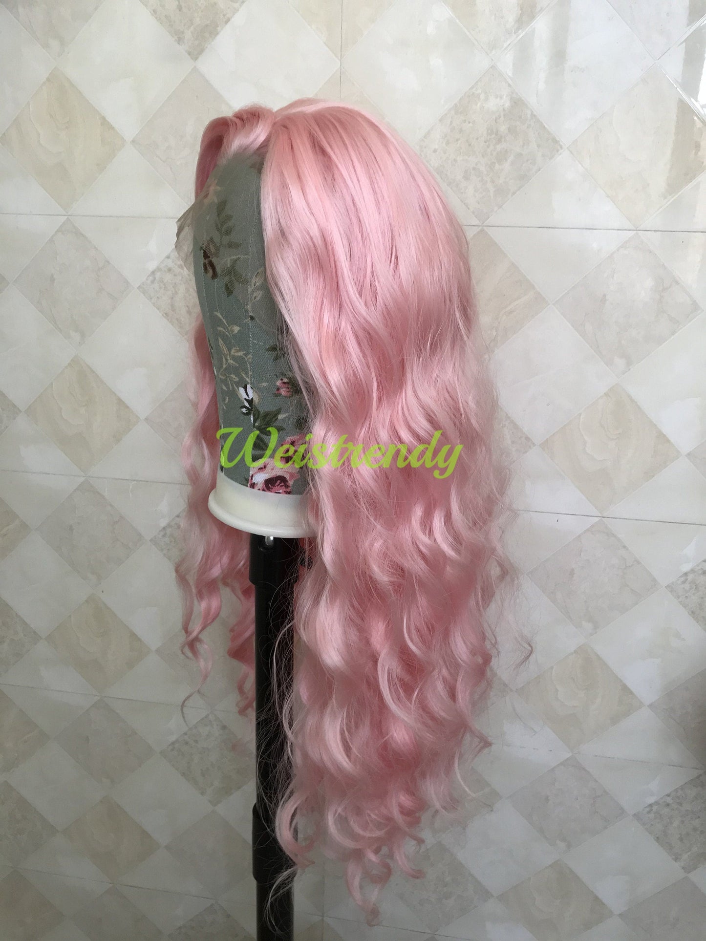 Baby Pink Long Curls Waves Premium Synthetic Soft Swiss Lace Front Wig