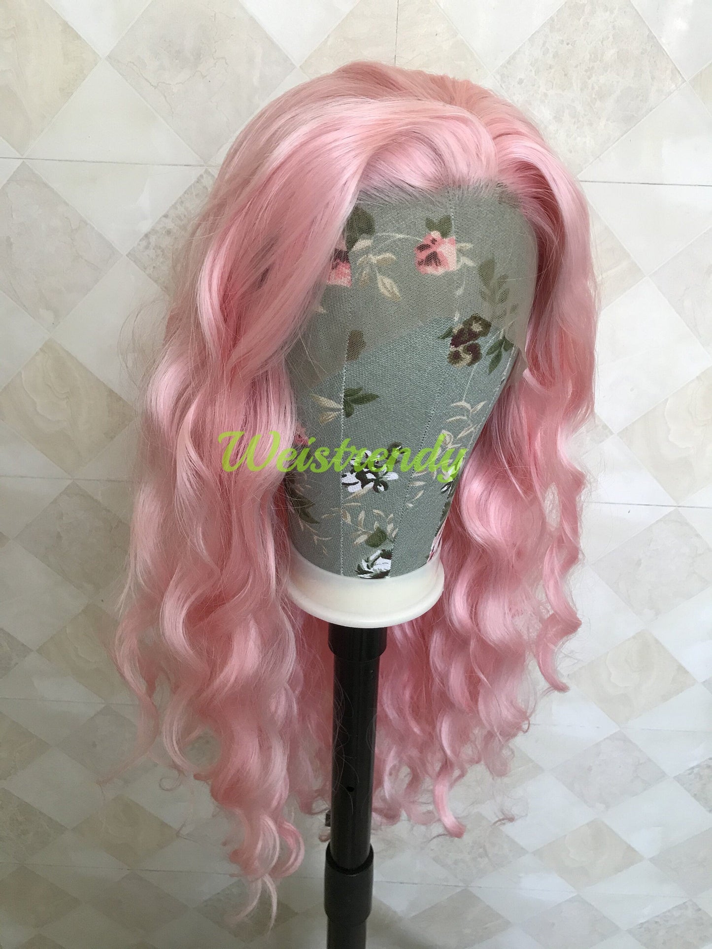 Baby Pink Long Curls Waves Premium Synthetic Soft Swiss Lace Front Wig