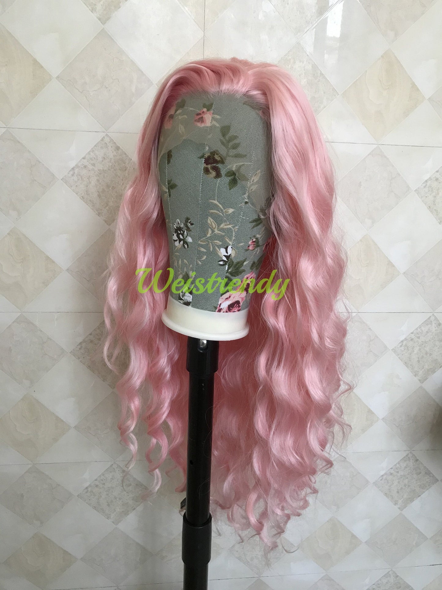 Baby Pink Long Curls Waves Premium Synthetic Soft Swiss Lace Front Wig