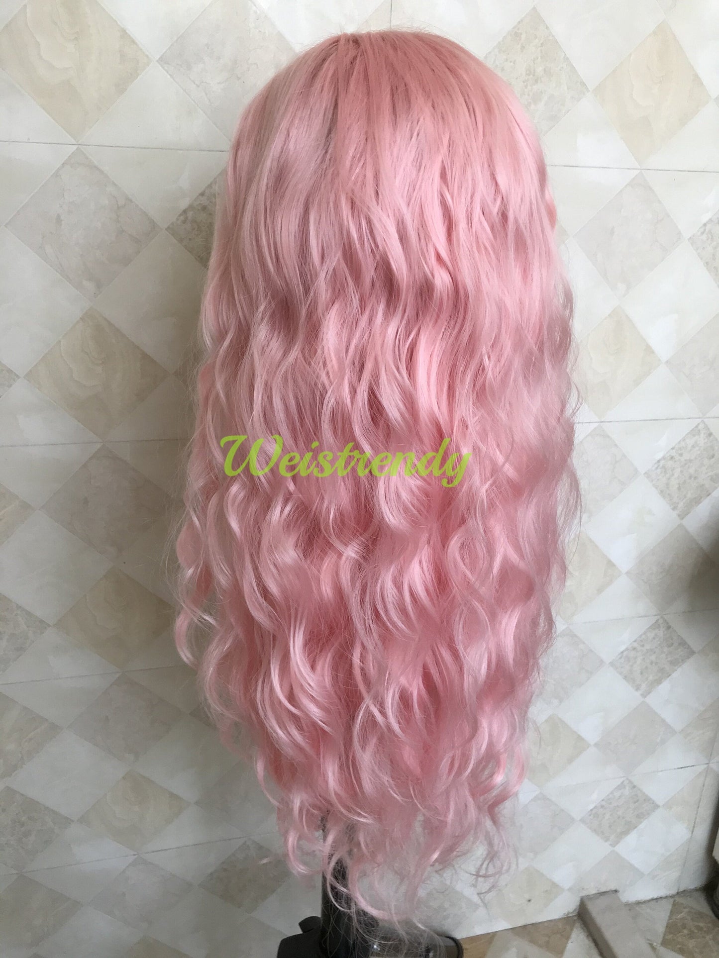 Baby Pink Long Curls Waves Premium Synthetic Soft Swiss Lace Front Wig