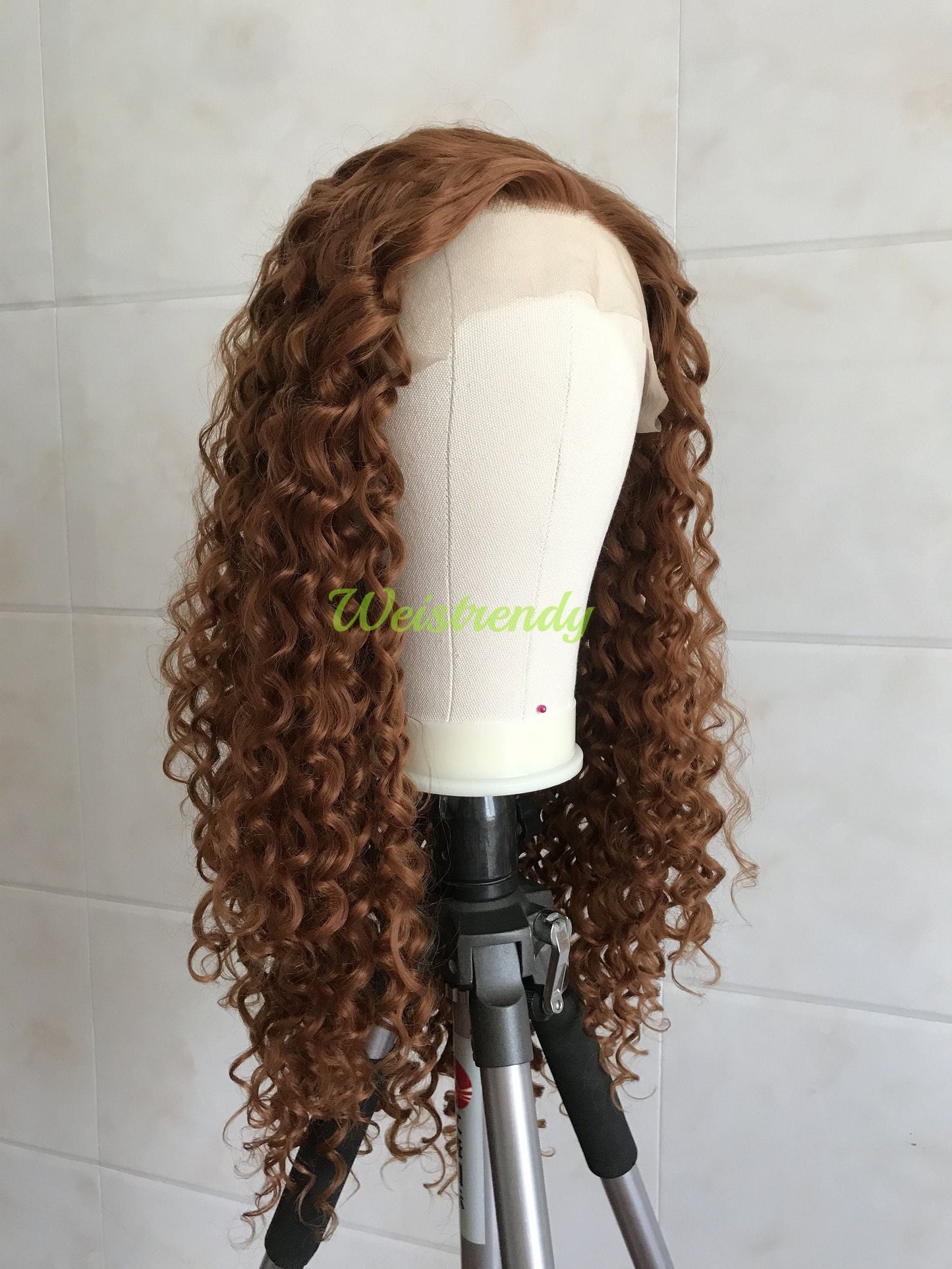Copper Brown Long Afro Curls Wigs Premium Synthetic Fibre Heat Safe Glueless Lace Frontal Wig