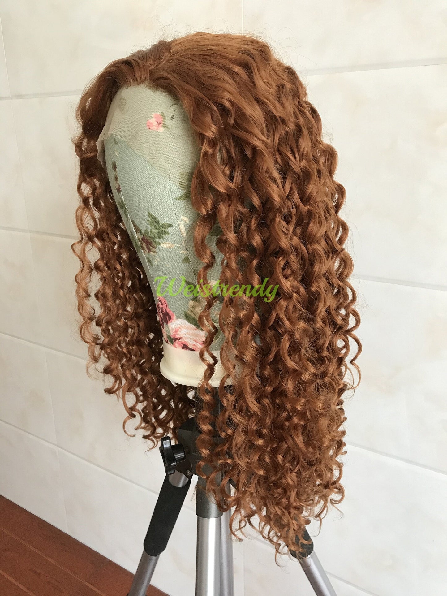 Copper Brown Long Afro Curls Wigs Premium Synthetic Fibre Heat Safe Glueless Lace Frontal Wig