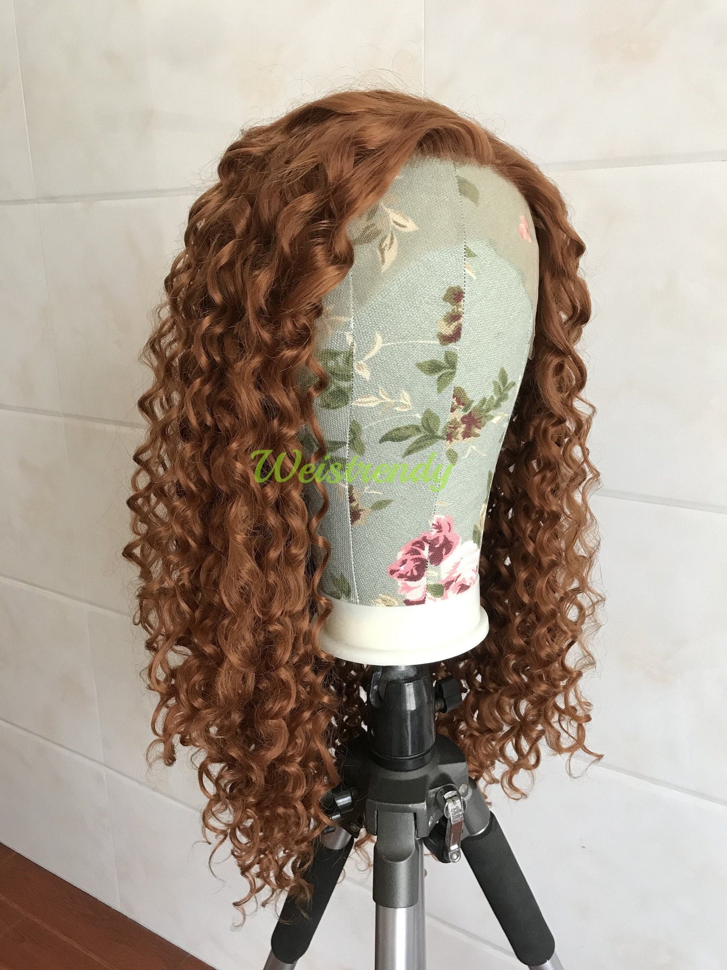 Copper Brown Long Afro Curls Wigs Premium Synthetic Fibre Heat Safe Glueless Lace Frontal Wig