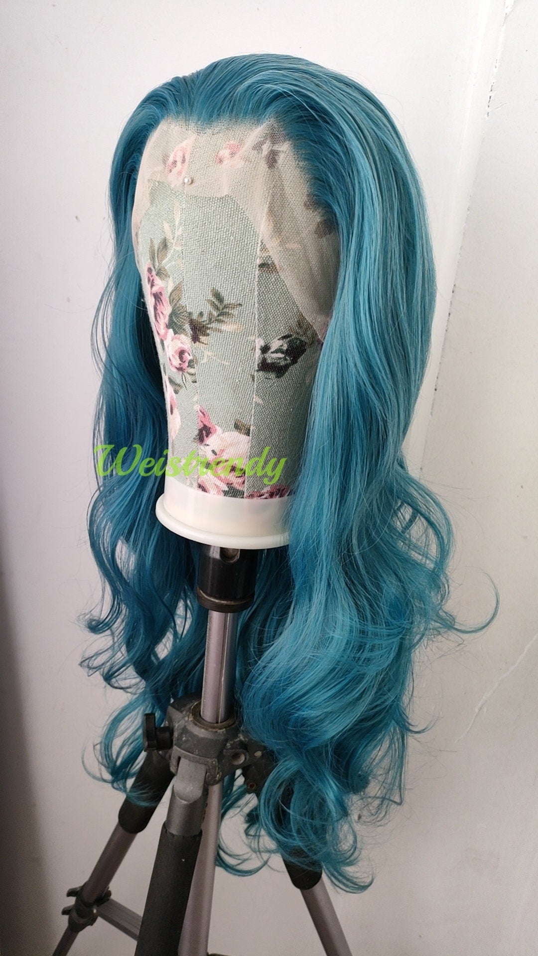 Ocean Blue Long Curls Wavy Hair Premium Synthetic Swiss Lace Frontal Wig Cosplay Costume Wigs