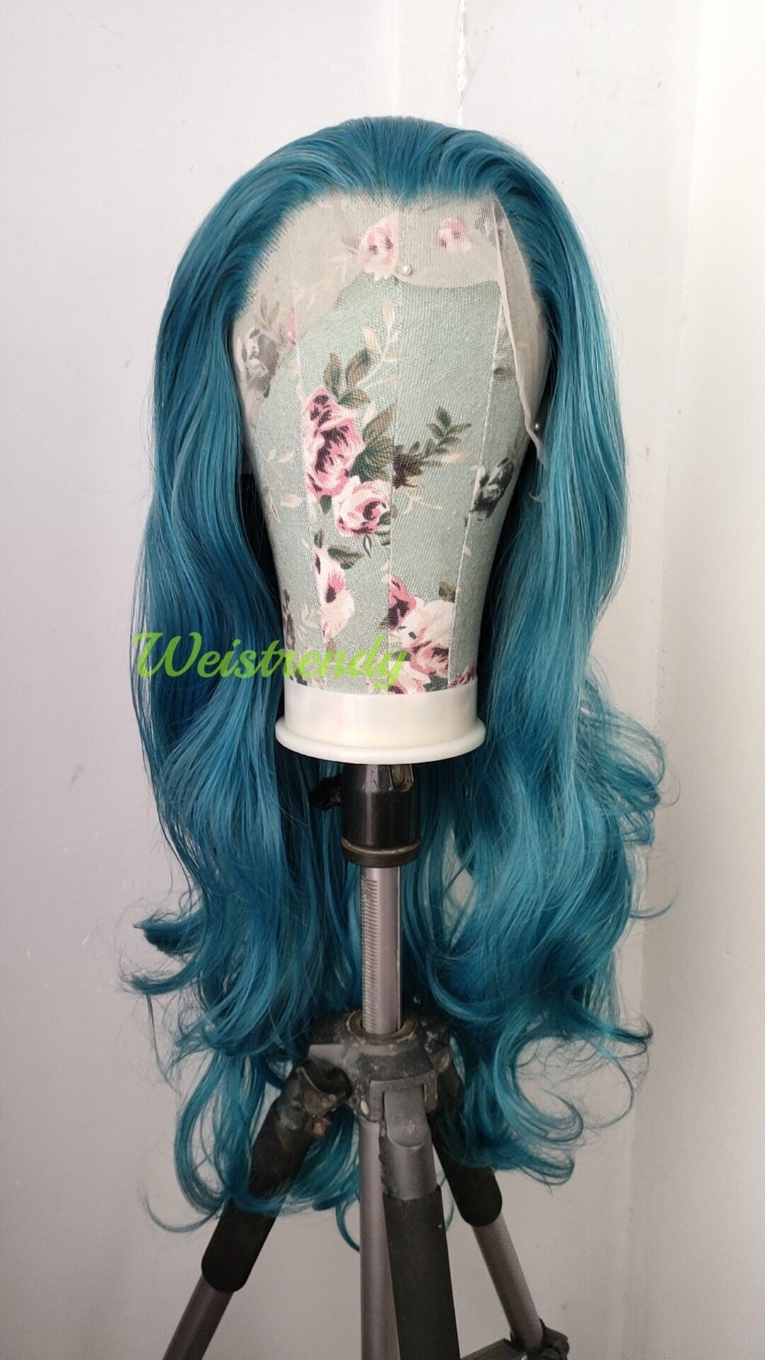 Ocean Blue Long Curls Wavy Hair Premium Synthetic Swiss Lace Frontal Wig Cosplay Costume Wigs