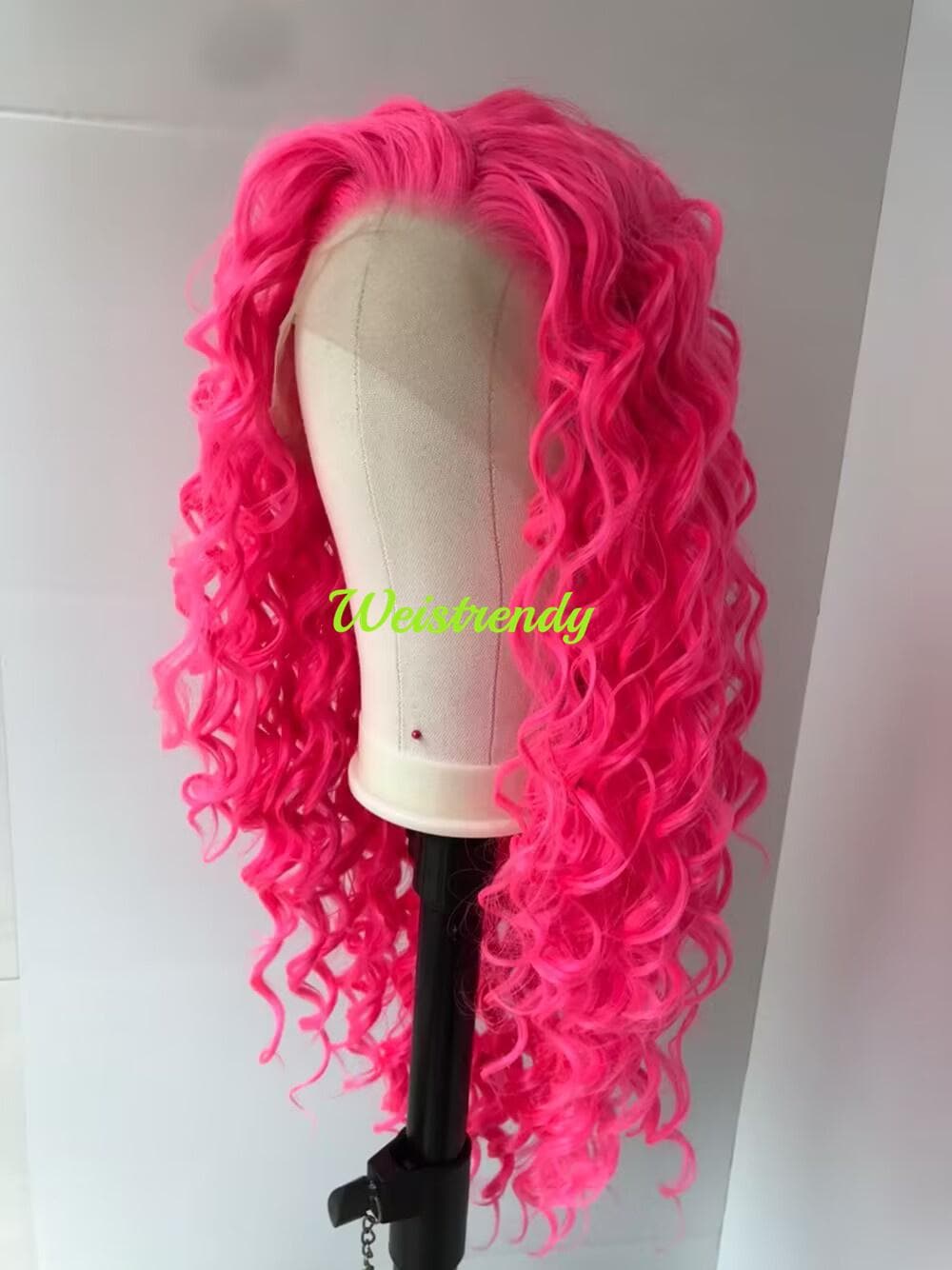 Neon Pink Long Ring Curls Wigs Premium Synthetic Fibre Heat Safe Glueless Lace Frontal Wig