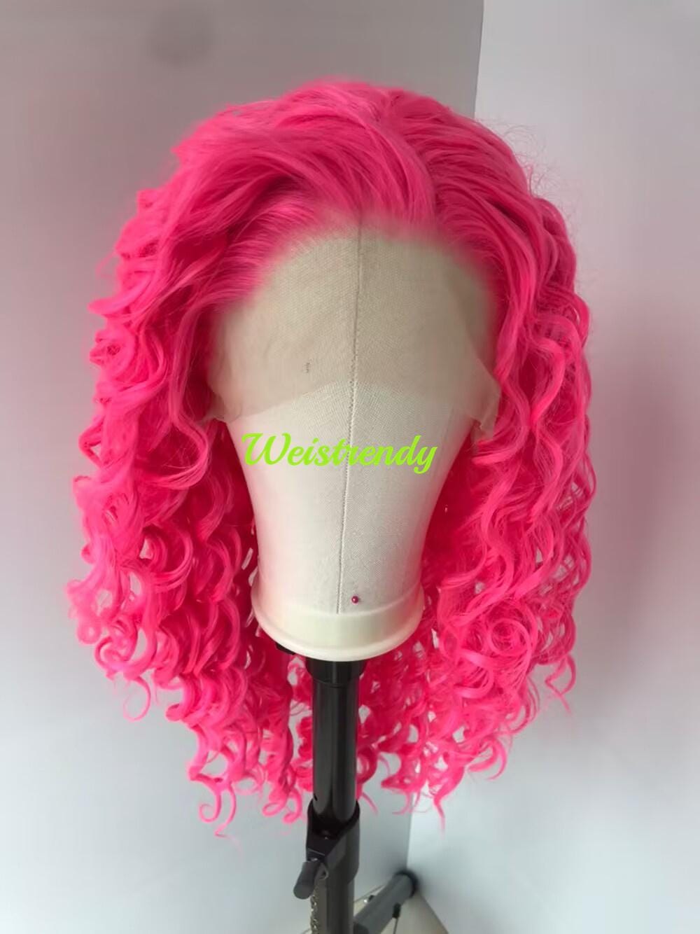 Neon Pink Long Ring Curls Wigs Premium Synthetic Fibre Heat Safe Glueless Lace Frontal Wig