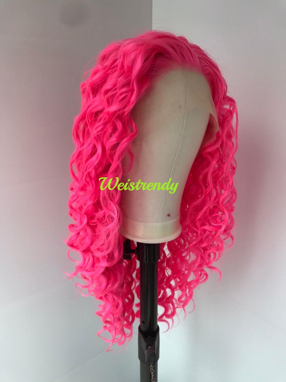 Neon Pink Long Ring Curls Wigs Premium Synthetic Fibre Heat Safe Glueless Lace Frontal Wig