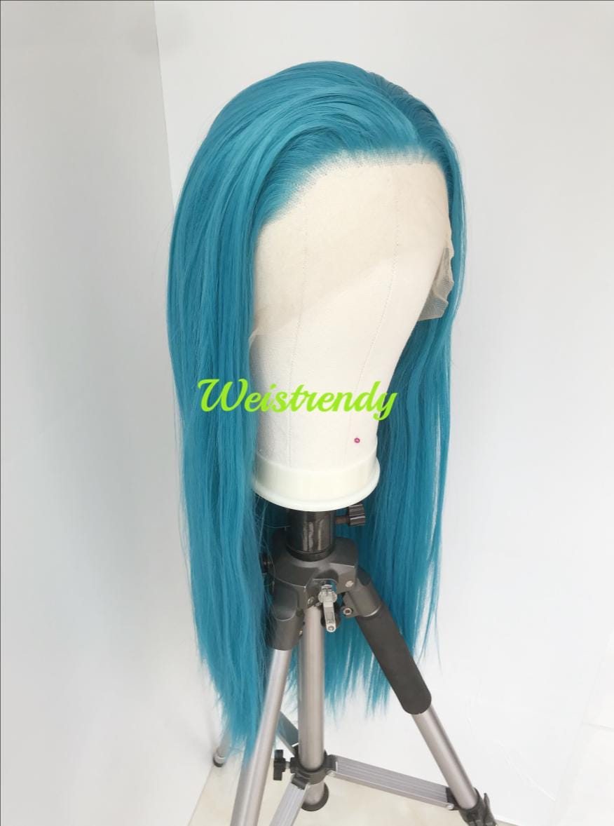 Green Blue | Mermaid Blue Long Straight Hair Premium Synthetic Lace Front Wig with Natural Hairline