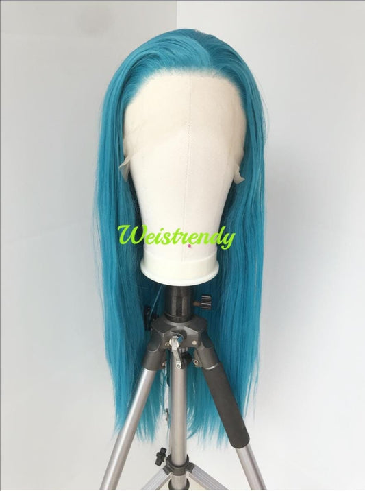 Green Blue | Mermaid Blue Long Straight Hair Premium Synthetic Lace Front Wig with Natural Hairline