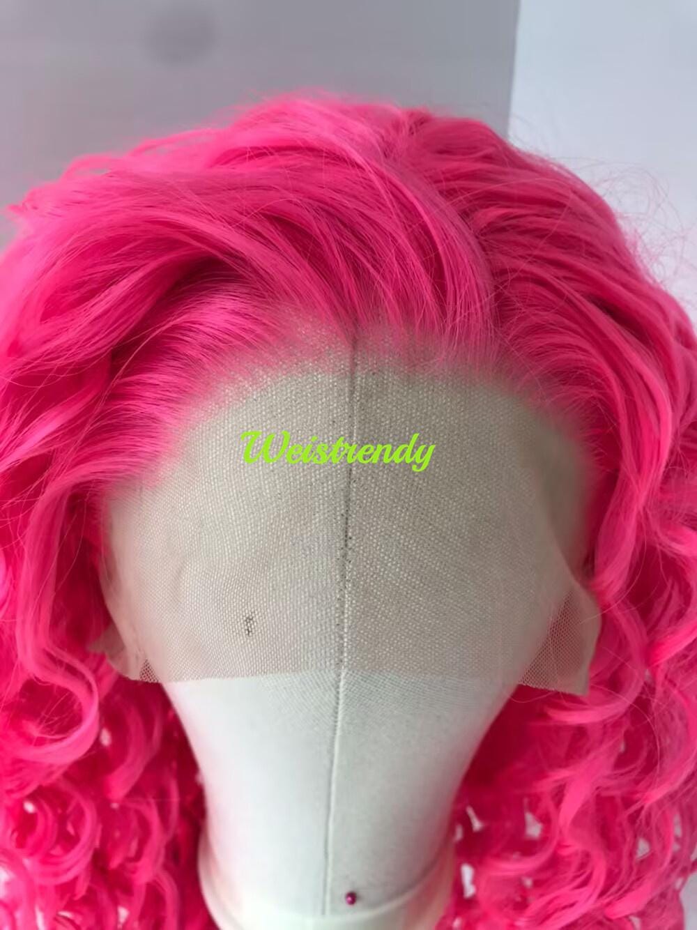 Neon Pink Long Ring Curls Wigs Premium Synthetic Fibre Heat Safe Glueless Lace Frontal Wig
