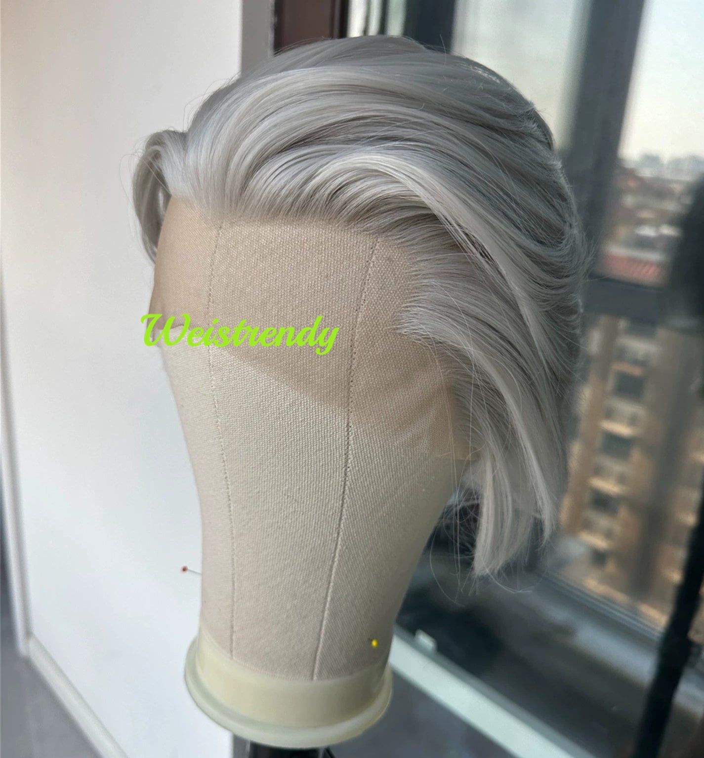 Lace Frontal Hand-tied Silver Grey Pixie Cut Cuticles Synthetic Lace Wig
